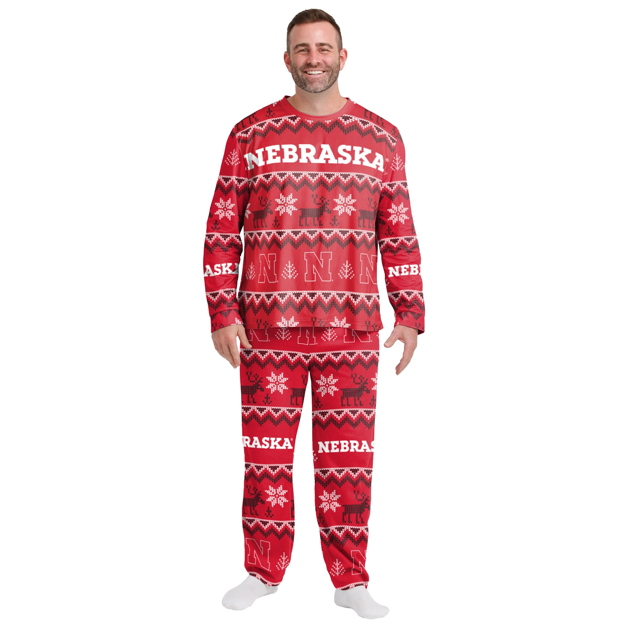 Nebraska Cornhuskers NCAA Ugly Pattern Family Holiday Pajamas - Image 6