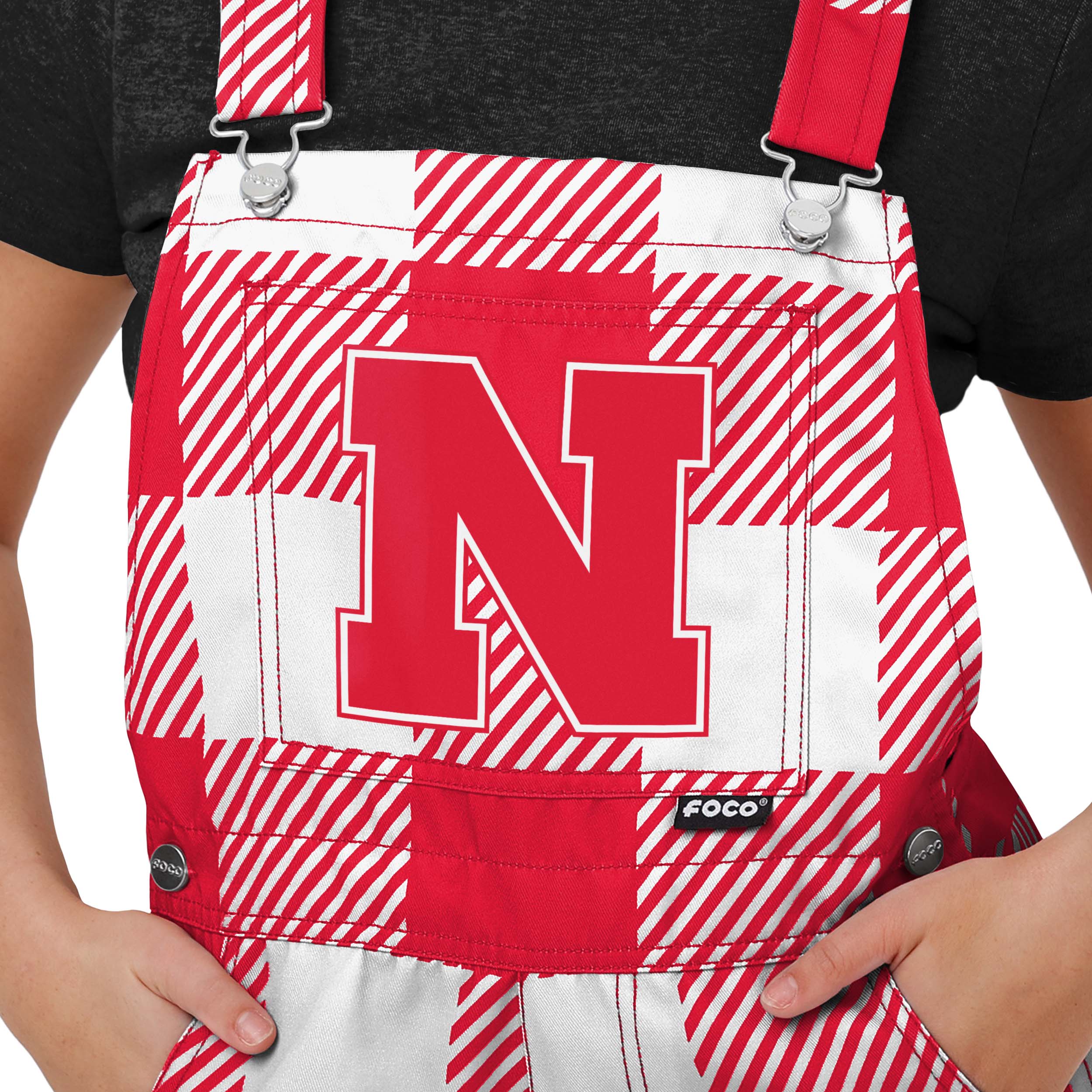 Nebraska Cornhuskers NCAA Womens Plaid Bib Shortalls - Image 4