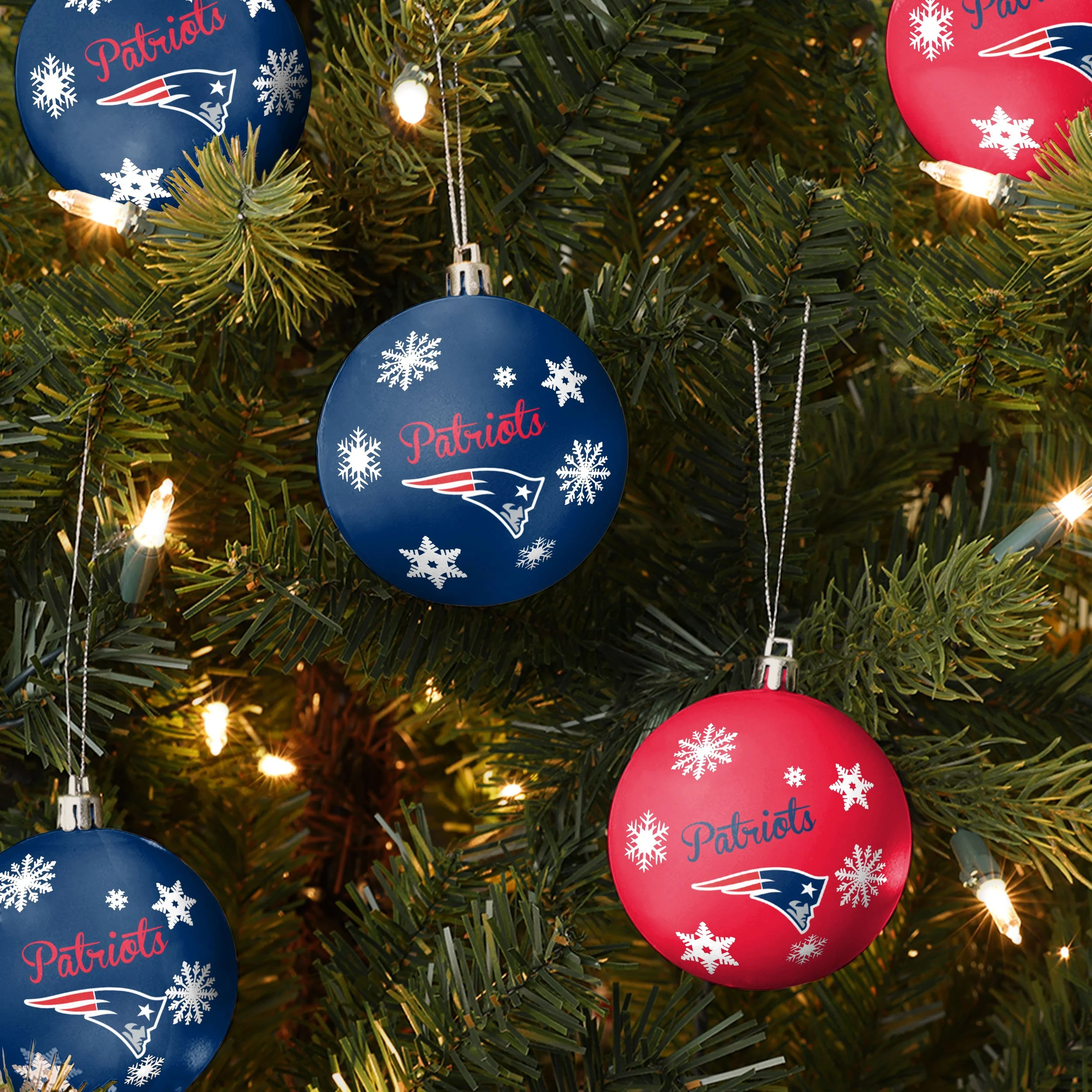 New England Patriots NFL 5 Pack Shatterproof Ball Ornament Set - Image 2