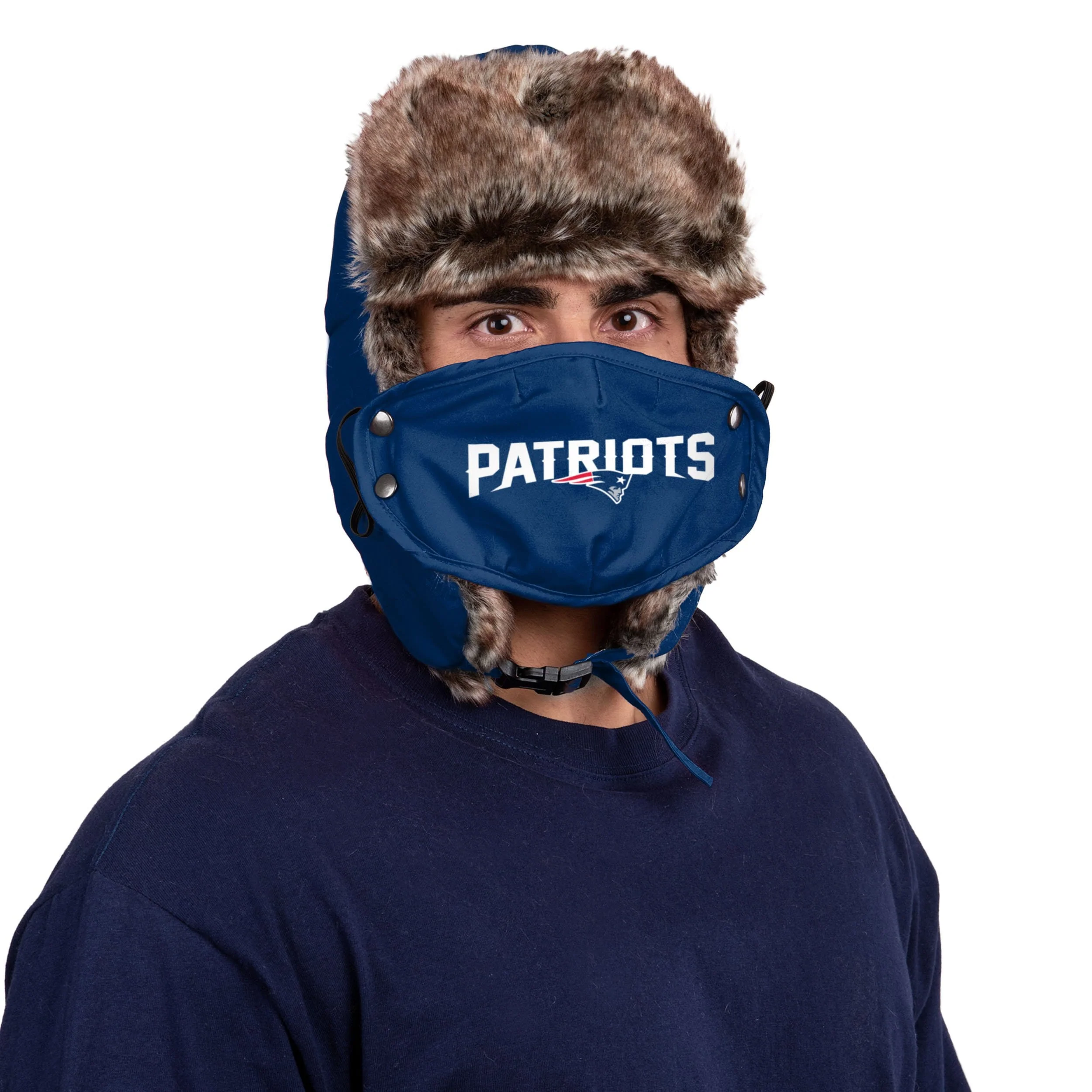 New England Patriots NFL Big Logo Trapper Hat With Face Cover - Image 2