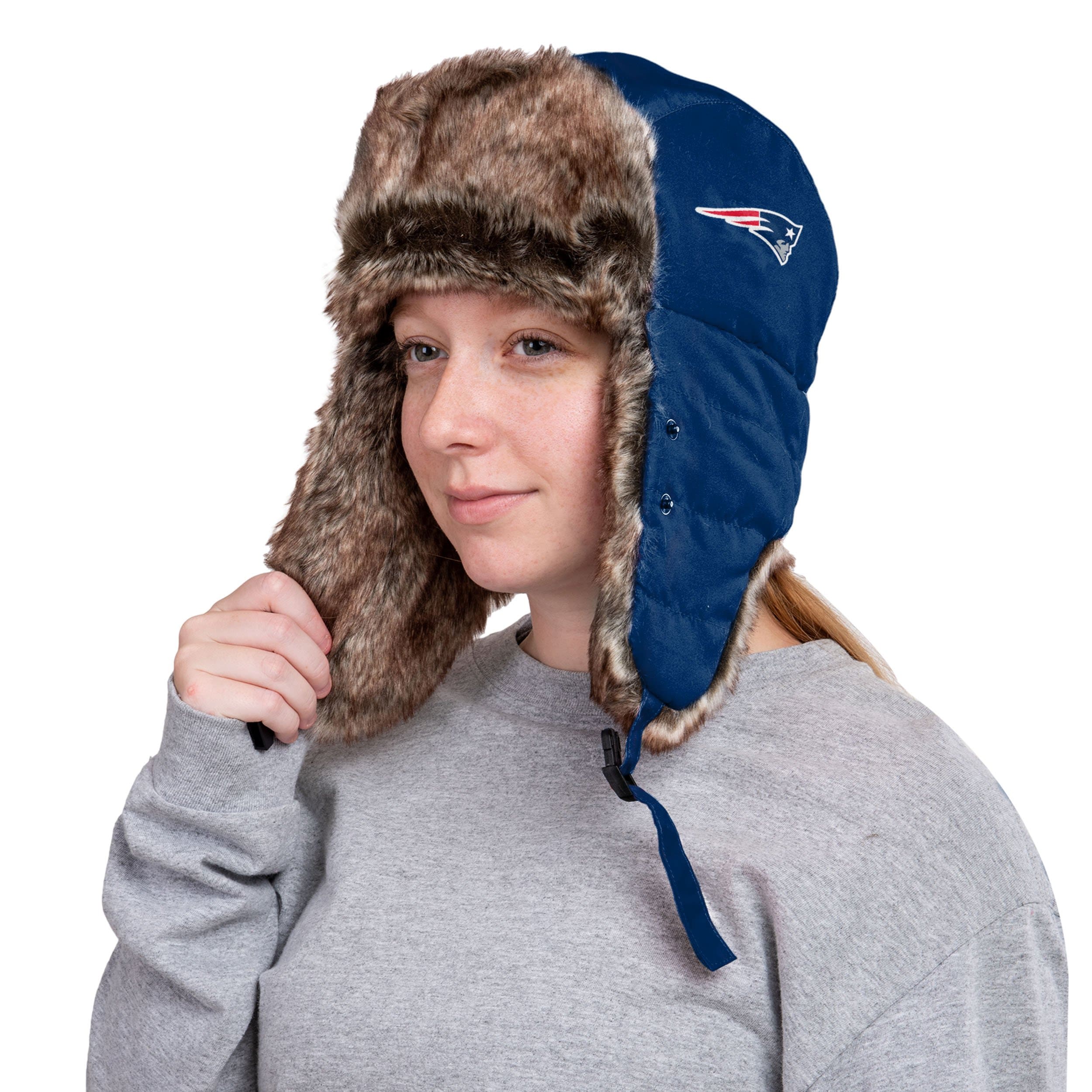 New England Patriots NFL Big Logo Trapper Hat With Face Cover - Image 3