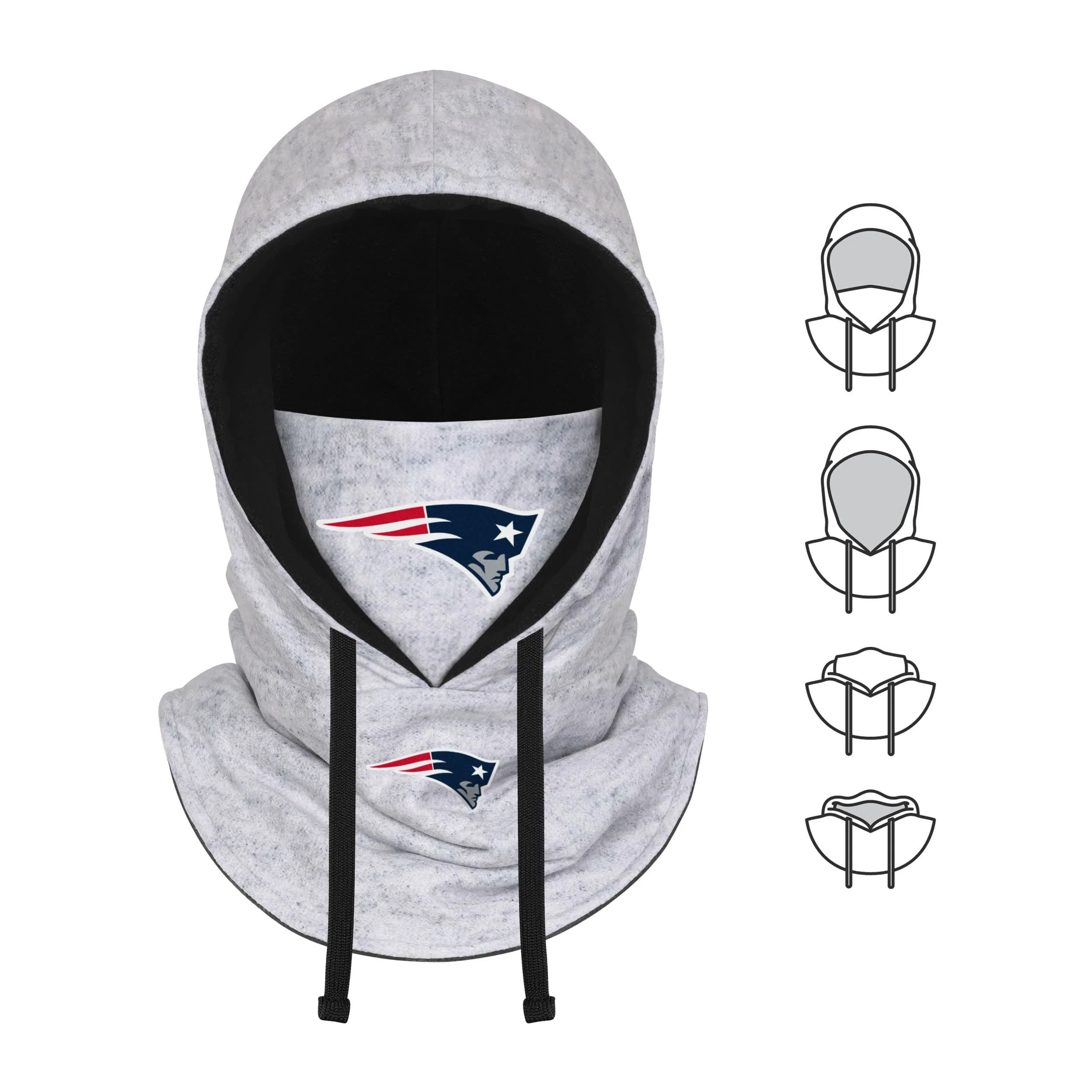 New England Patriots NFL Heather Gray Drawstring Hooded Gaiter Scarf - Image 5