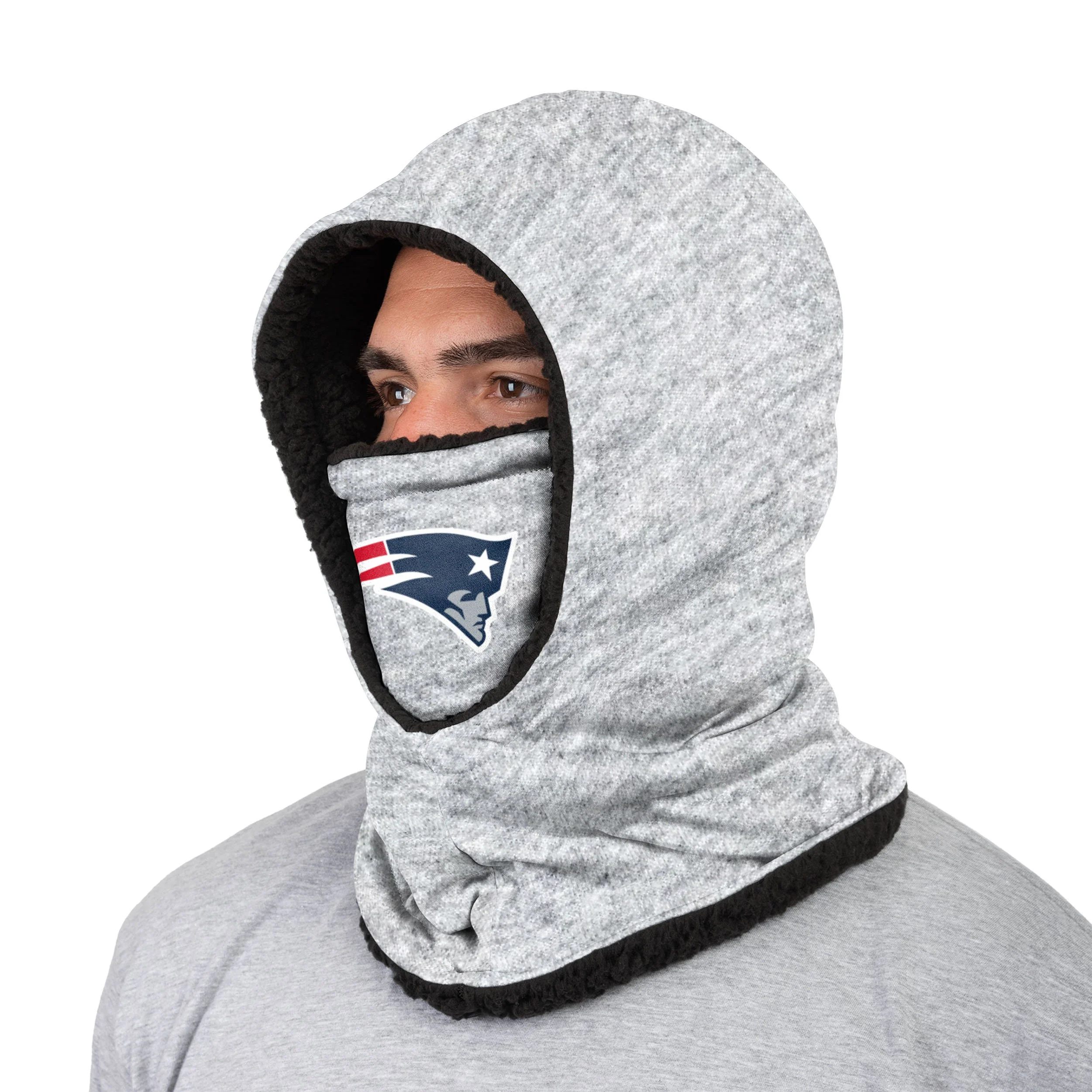 New England Patriots NFL Heather Grey Big Logo Hooded Gaiter - Image 2