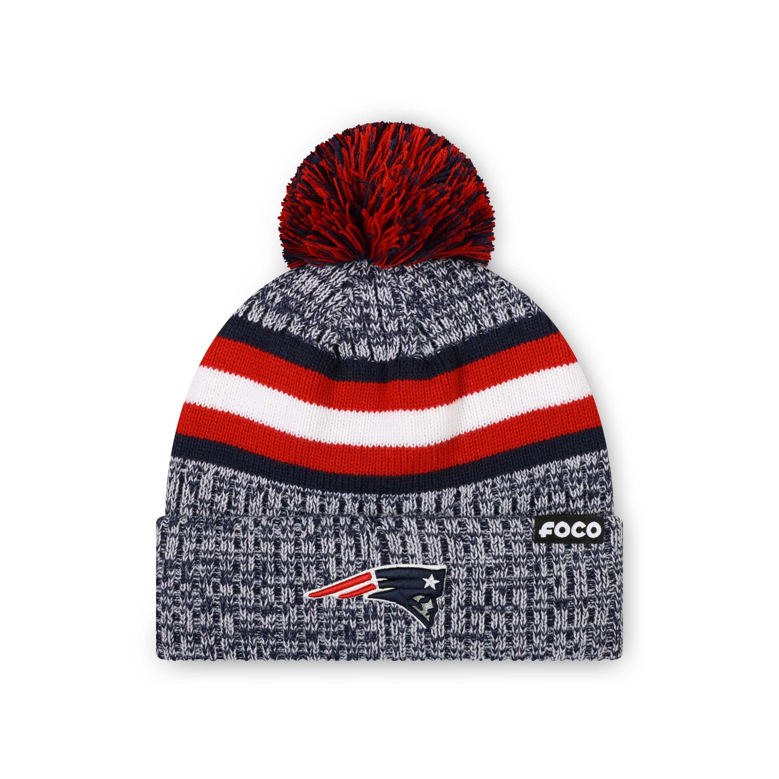 New England Patriots NFL Heather Team Stripe Lined Pom Beanie