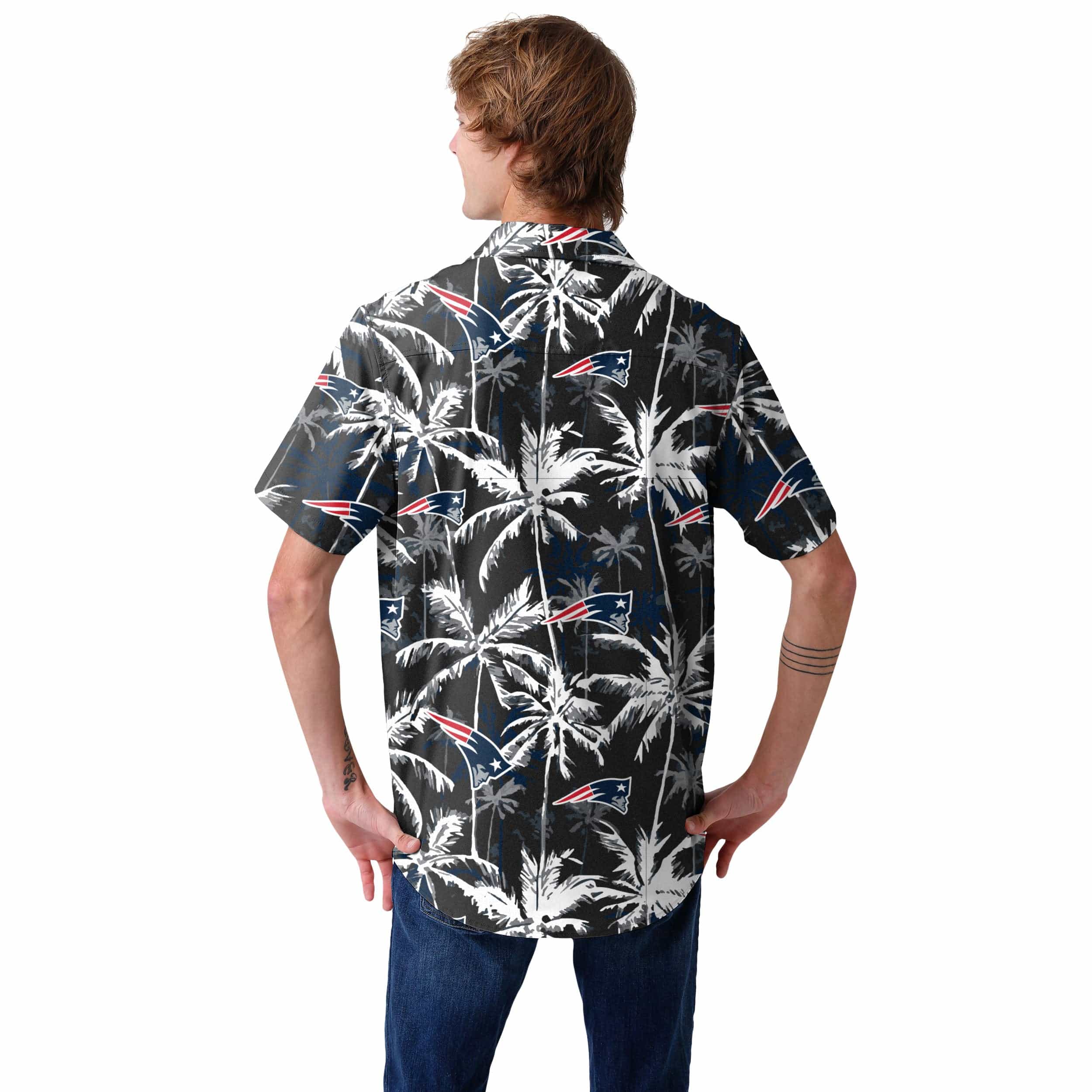 New England Patriots NFL Mens Black Floral Button Up Shirt - Image 3