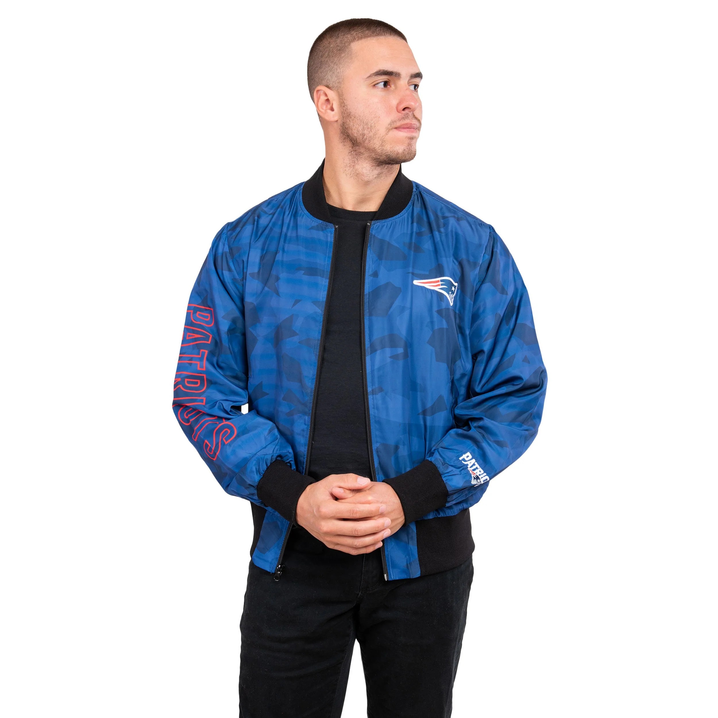 New England Patriots NFL Mens Camo Bomber Jacket