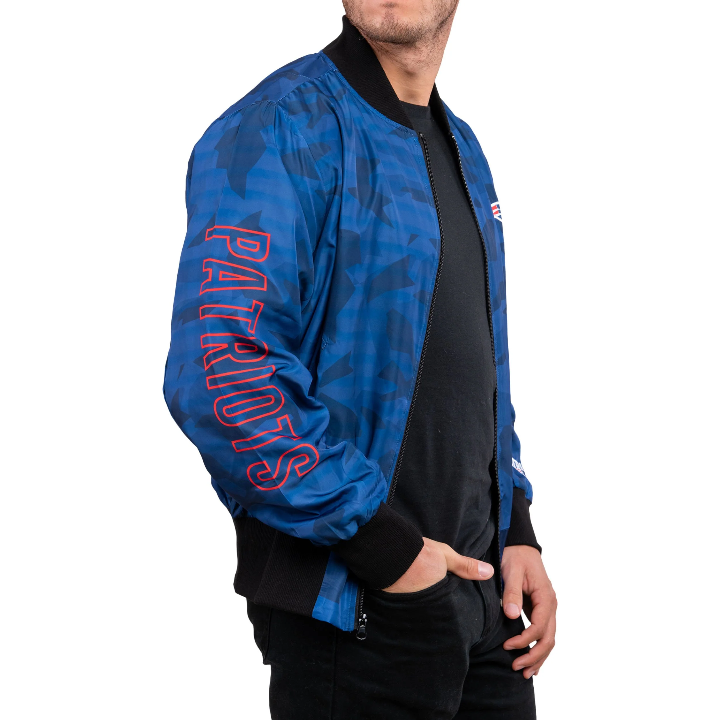 New England Patriots NFL Mens Camo Bomber Jacket - Image 2