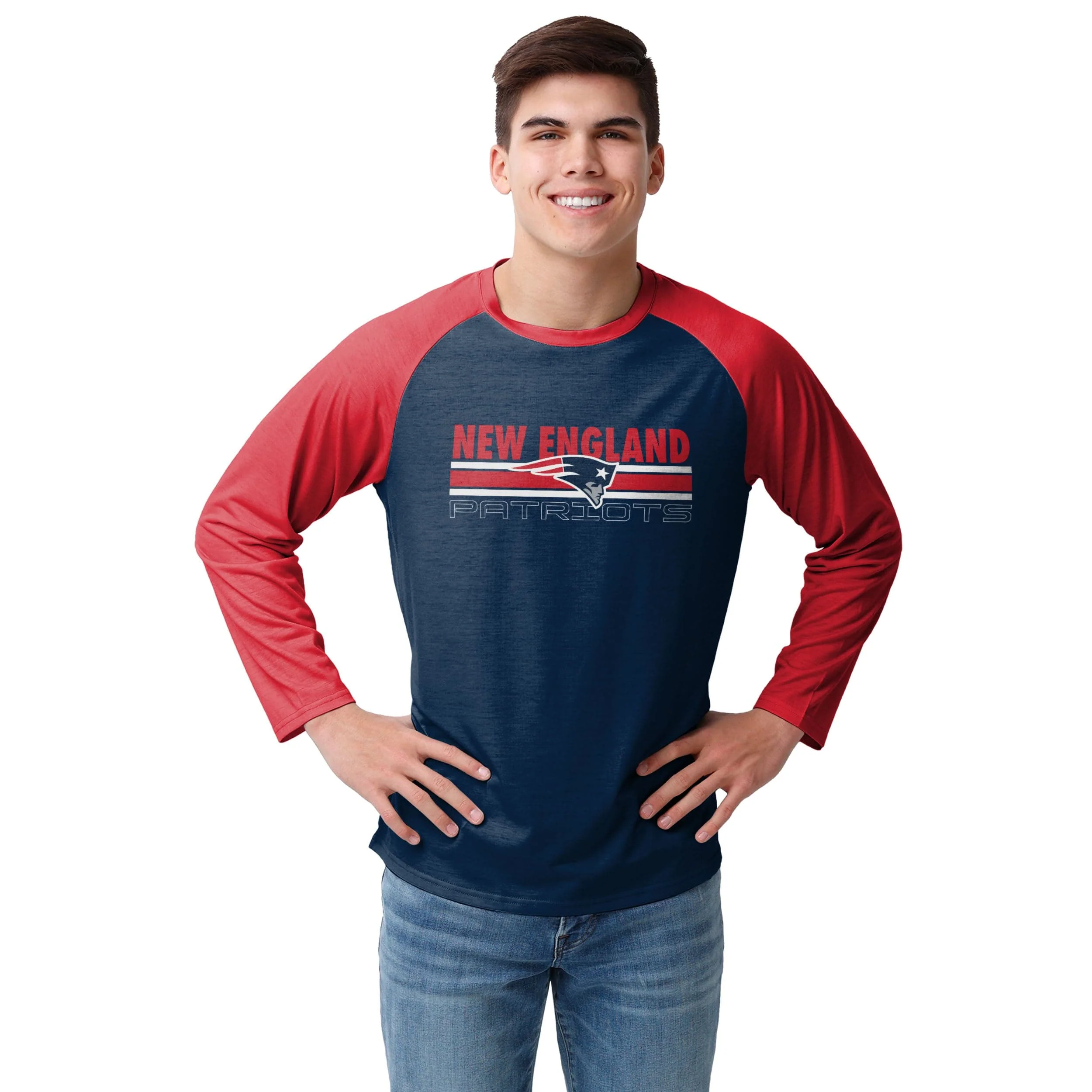 New England Patriots NFL Mens Colorblock Wordmark Raglan T-Shirt