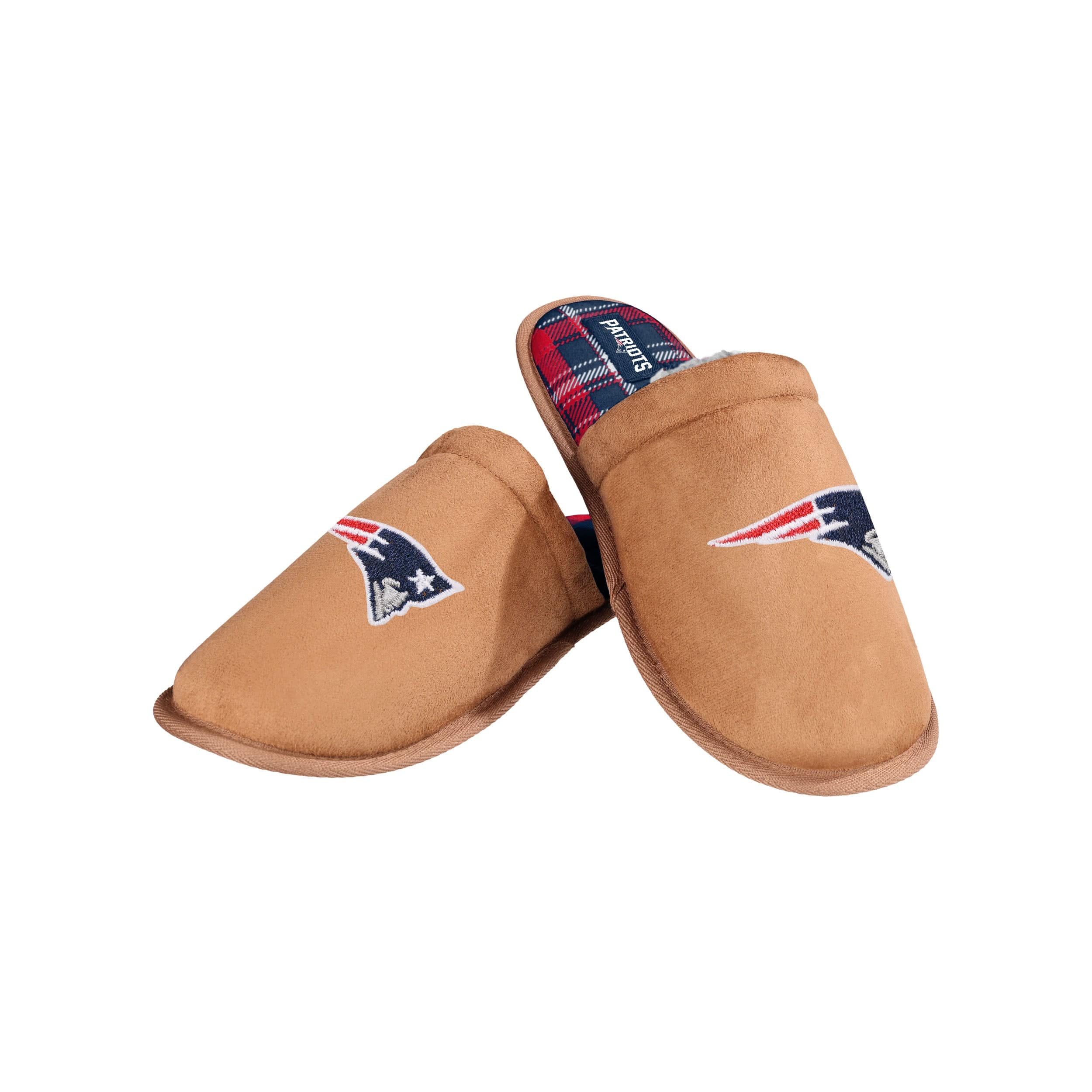 New England Patriots NFL Mens Flannel Lined Brown Suede Scuff Slipper - Image 3