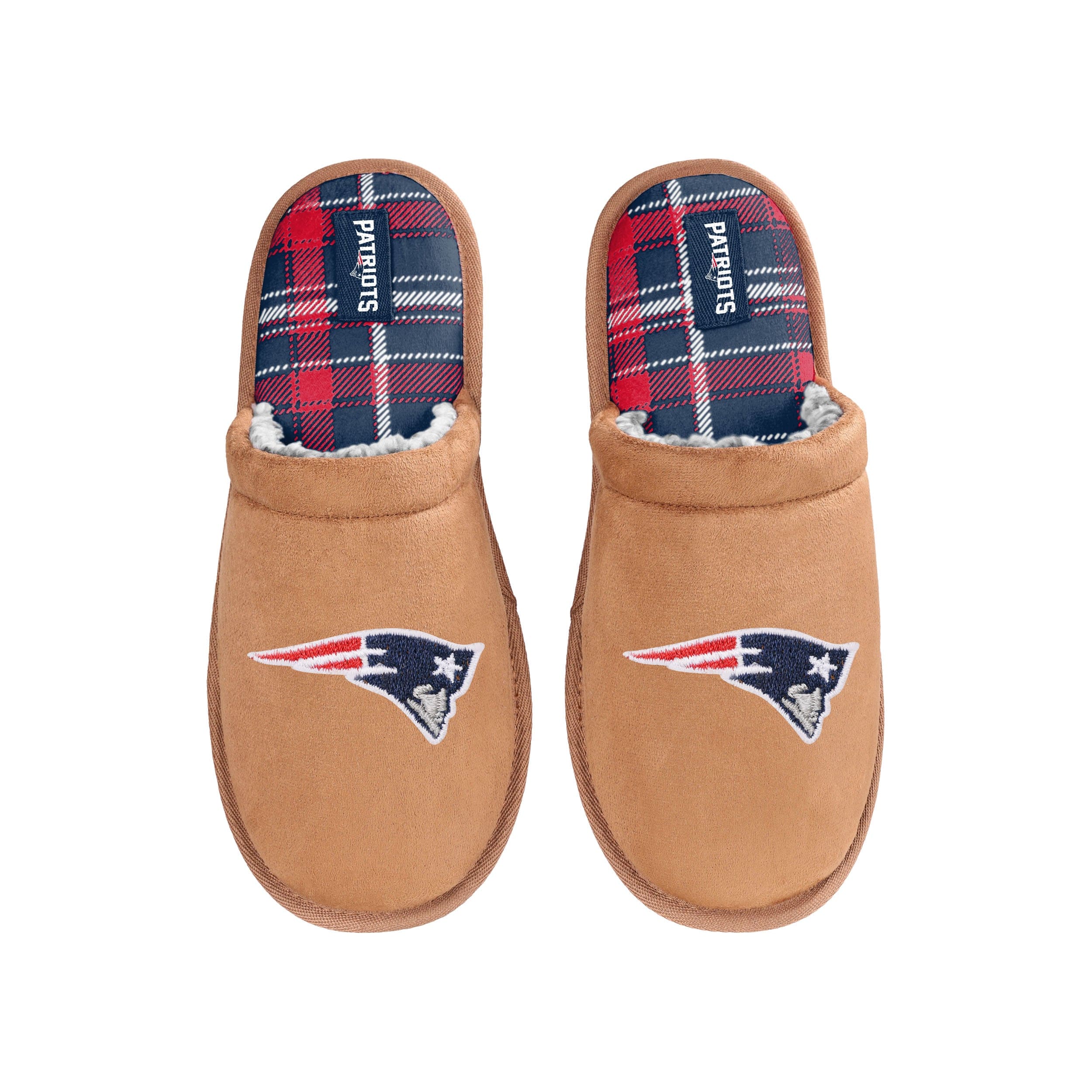 New England Patriots NFL Mens Flannel Lined Brown Suede Scuff Slipper - Image 4