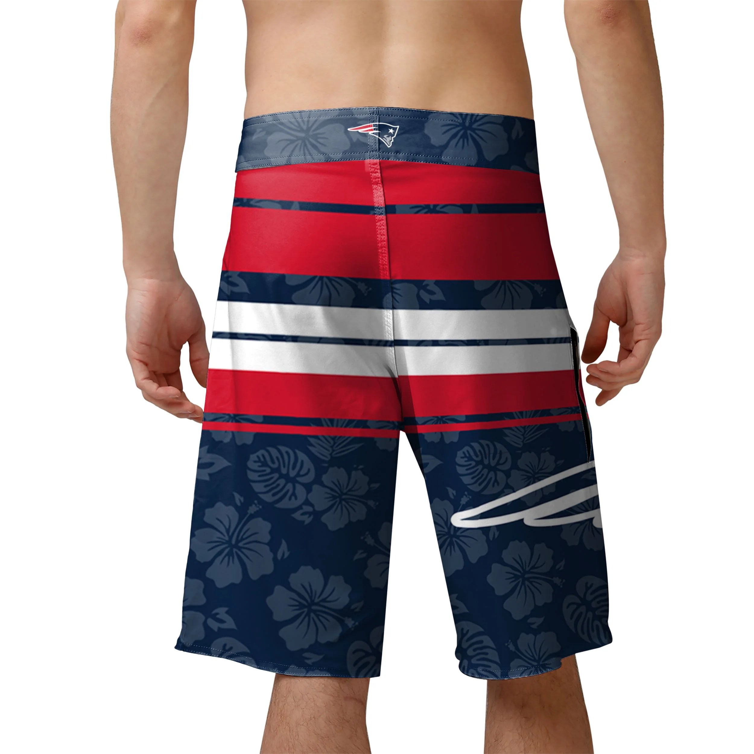 New England Patriots NFL Mens Hibiscus Boardwalk Stripe Boardshorts - Image 3