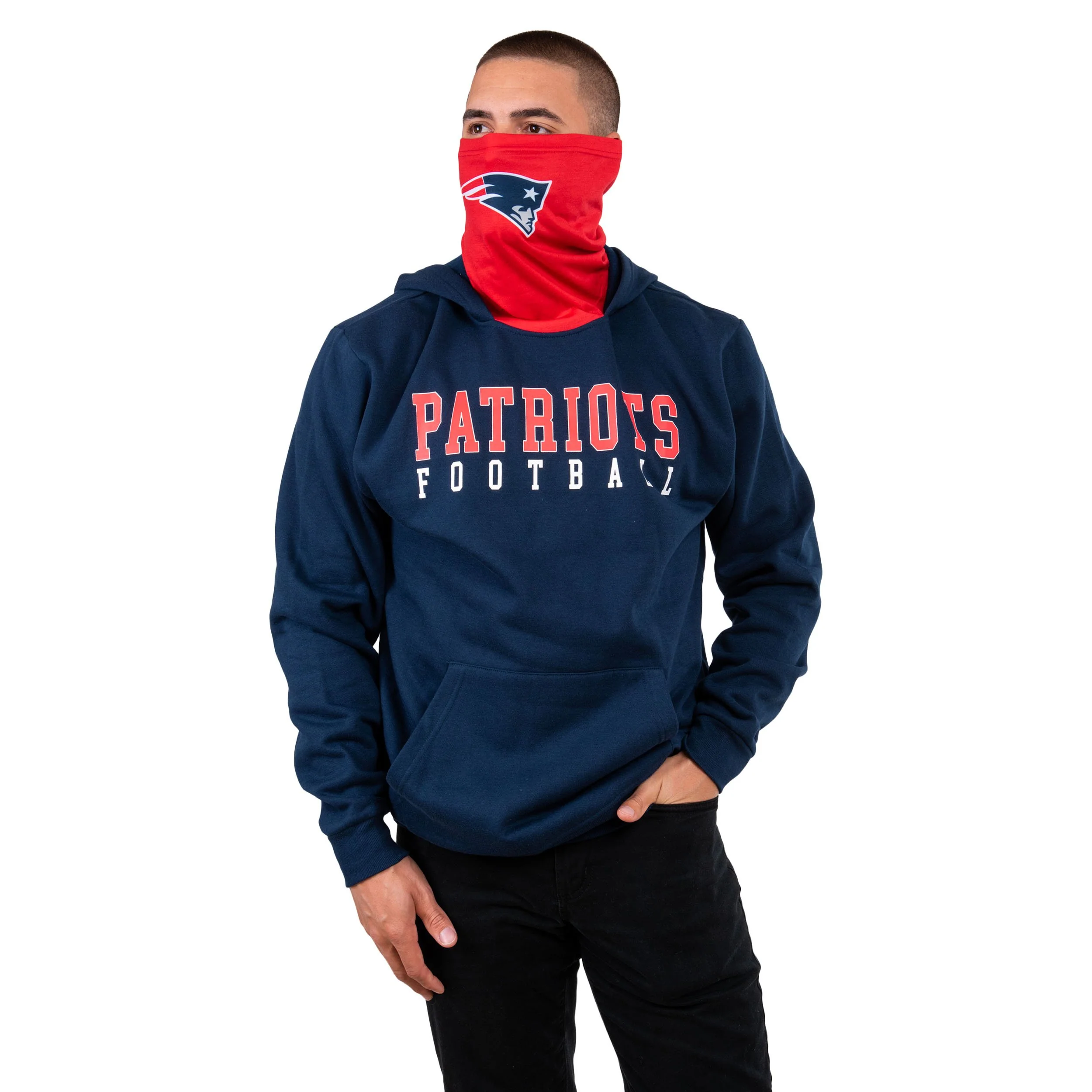 New England Patriots NFL Mens Solid Gaiter Hoodie - Image 2