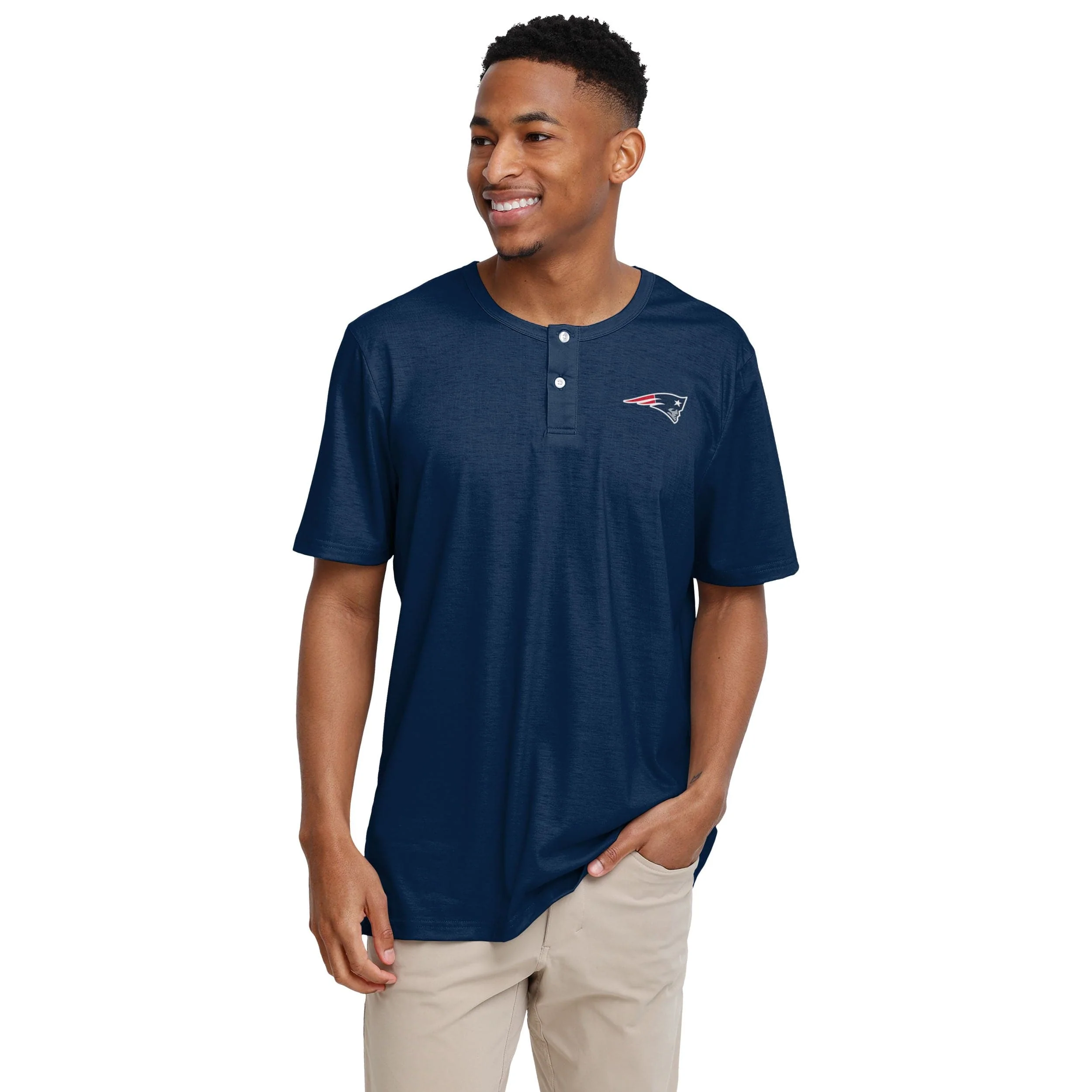 New England Patriots NFL Mens Solid Team Logo Short Sleeve Henley - Image 2