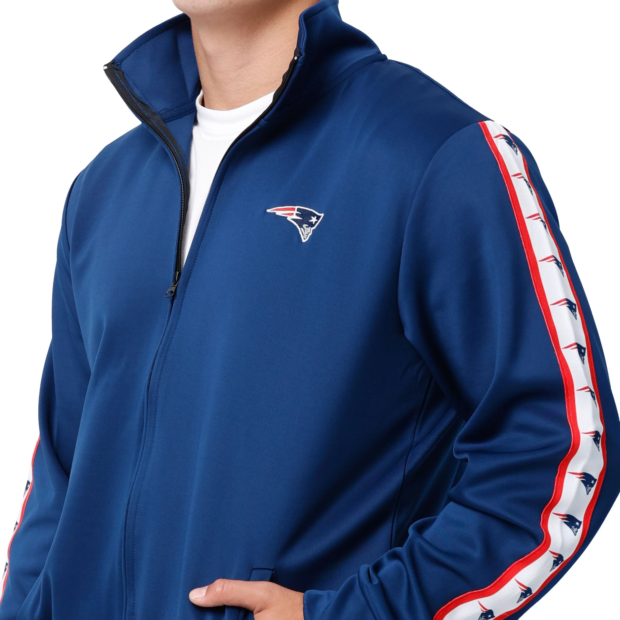 New England Patriots NFL Mens Stripe Logo Track Jacket - Image 3