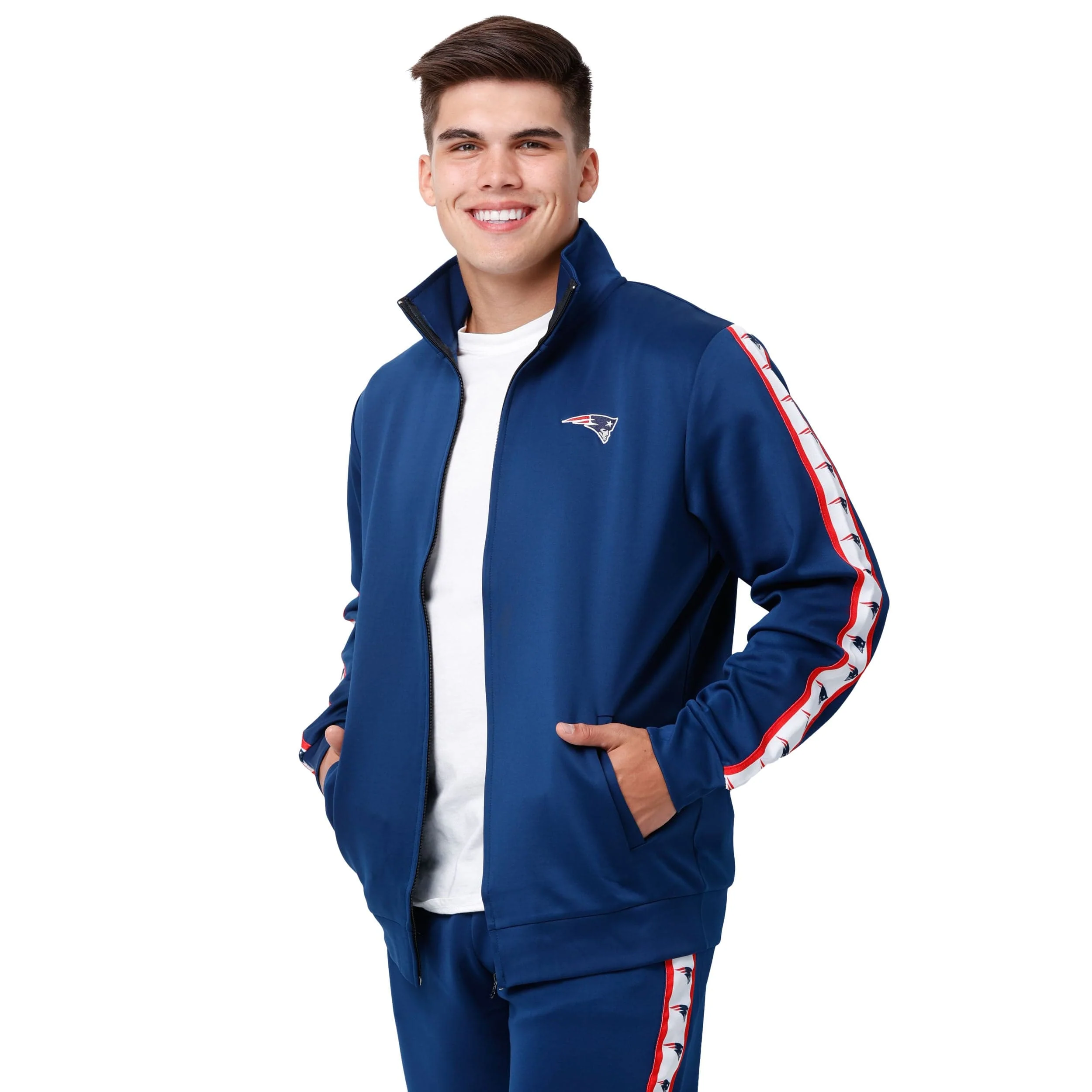 New England Patriots NFL Mens Stripe Logo Track Jacket - Image 5