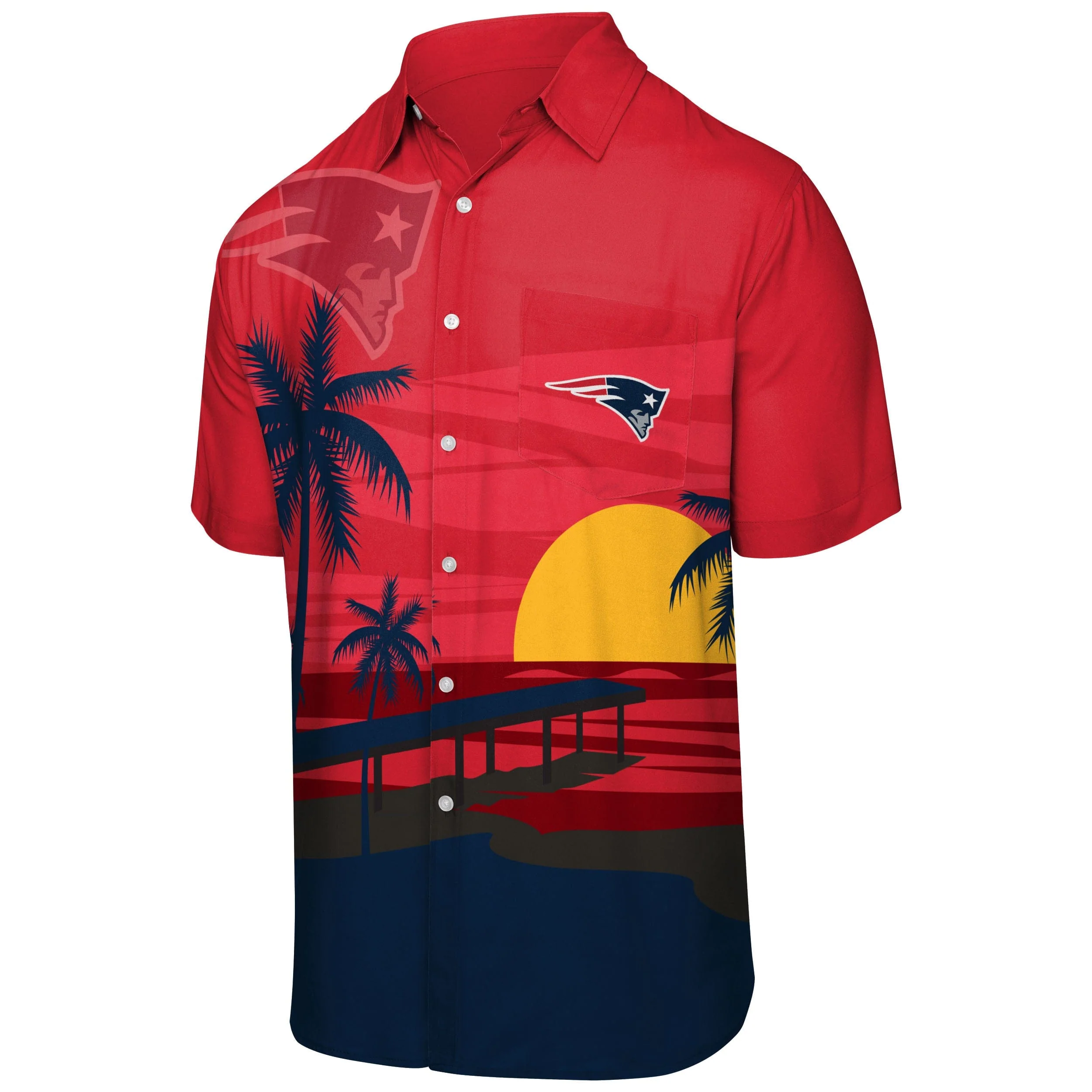 New England Patriots NFL Mens Tropical Sunset Button Up Shirt - Image 4