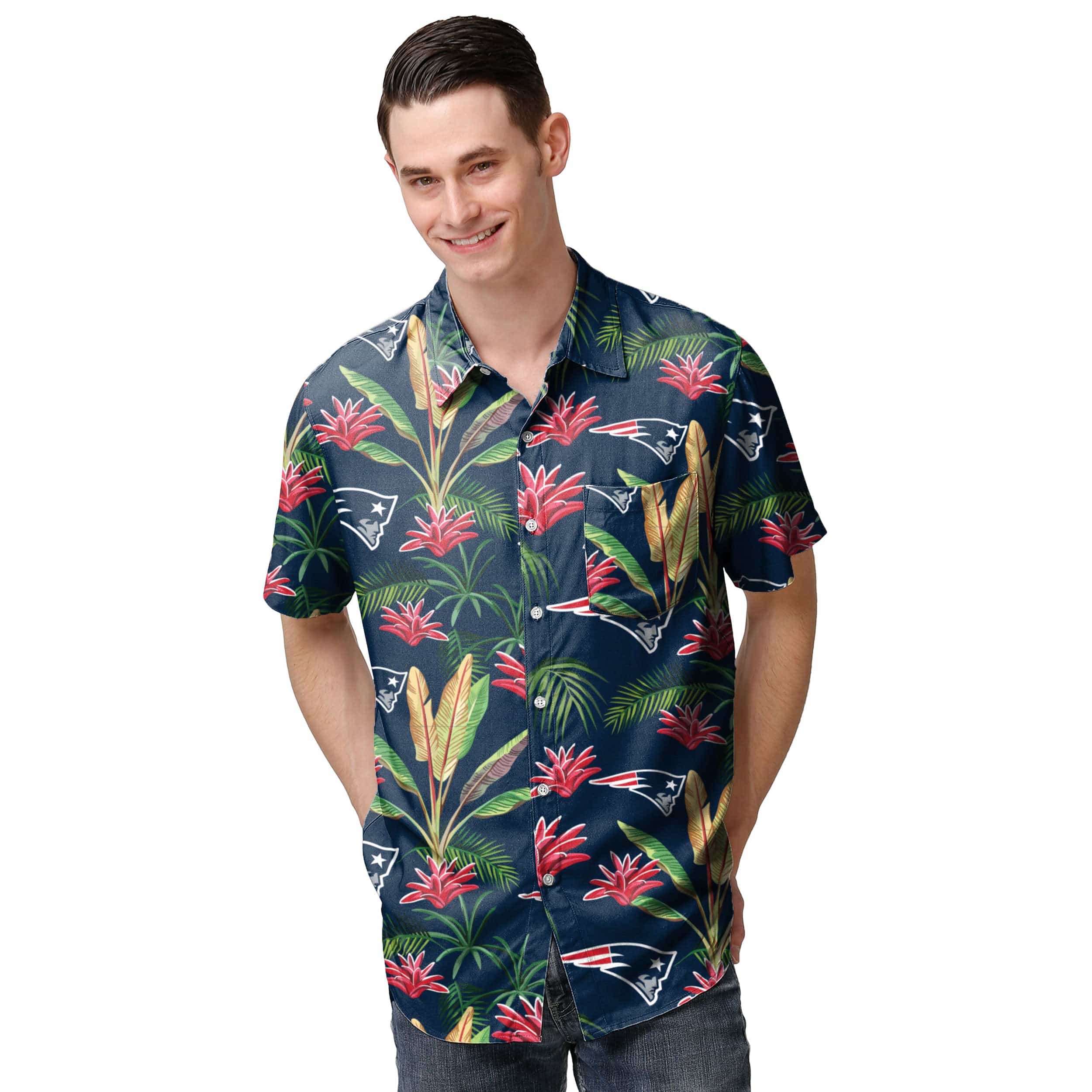 New England Patriots NFL Mens Victory Vacay Button Up Shirt - Image 2