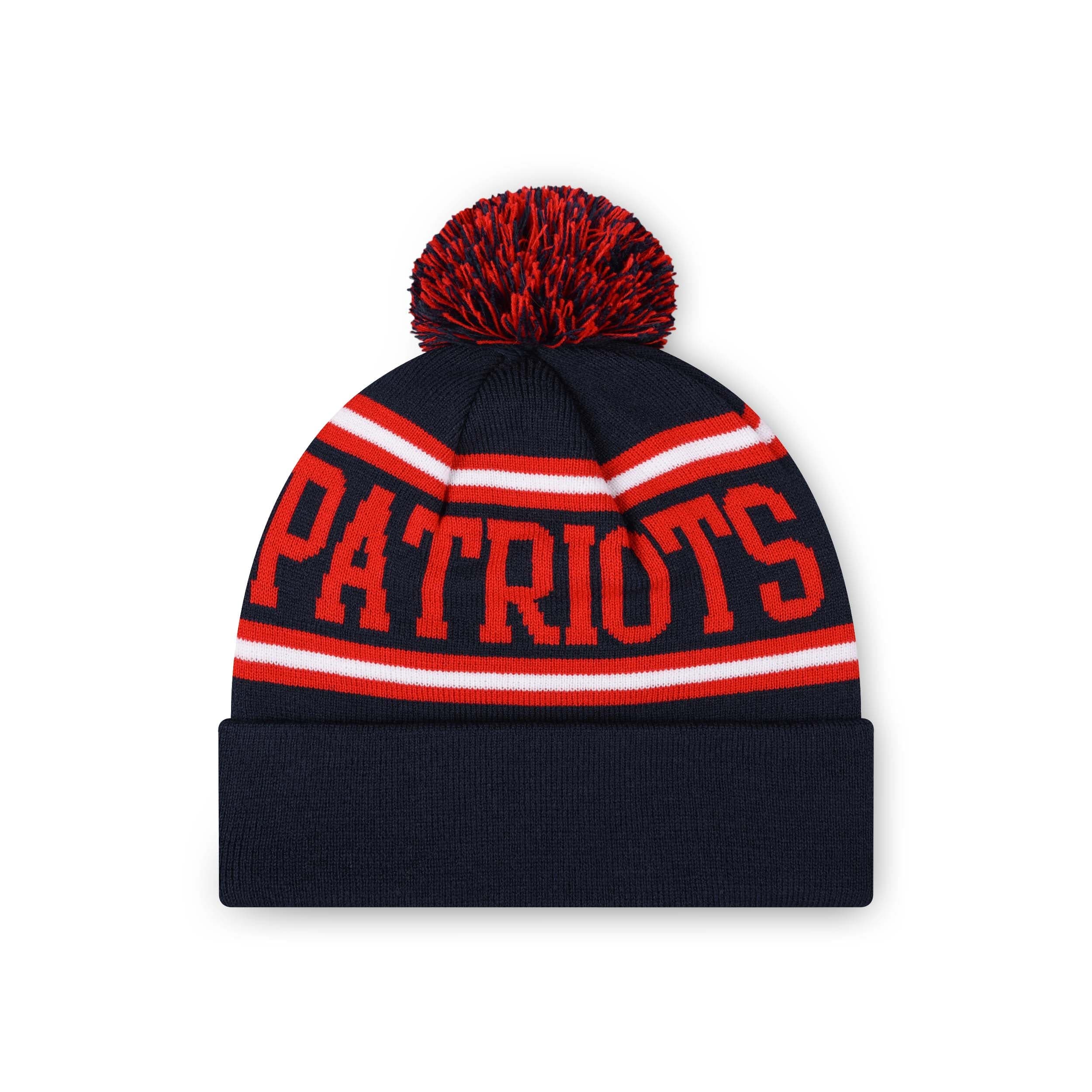 New England Patriots NFL Navy Primary Logo Stripe Pom Beanie - Image 2
