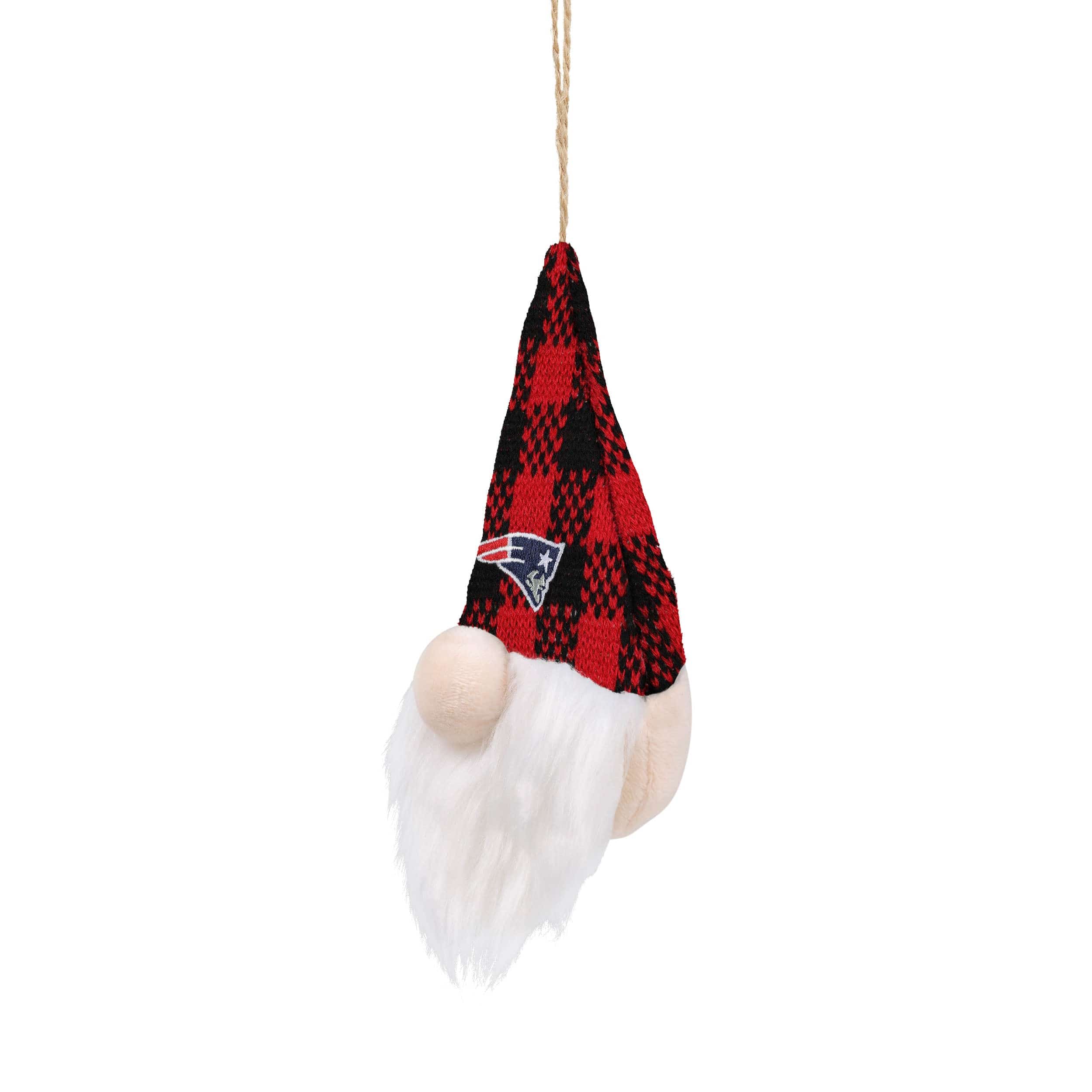New England Patriots NFL Plaid Hat Plush Gnome Ornament - Image 2