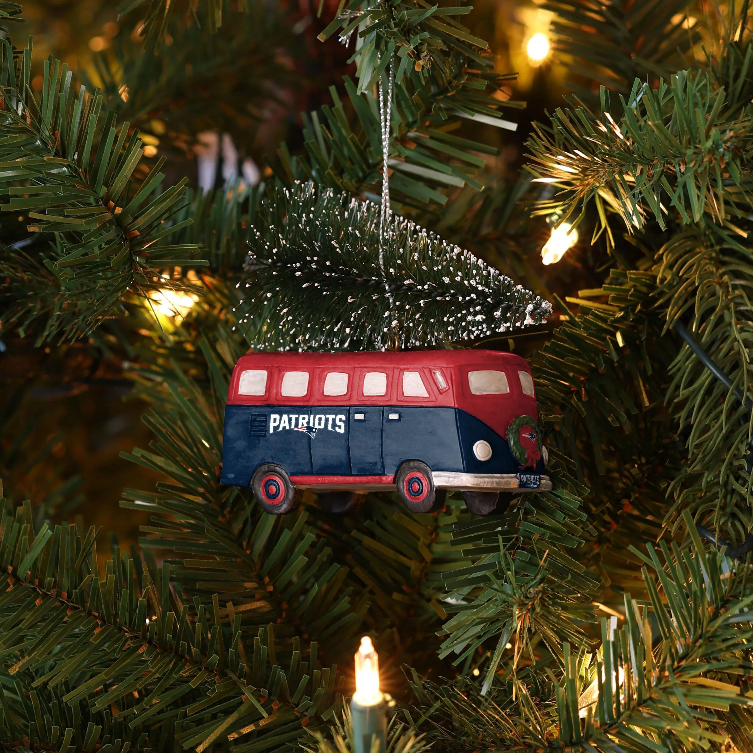 New England Patriots Retro Bus With Tree Ornament - Image 4