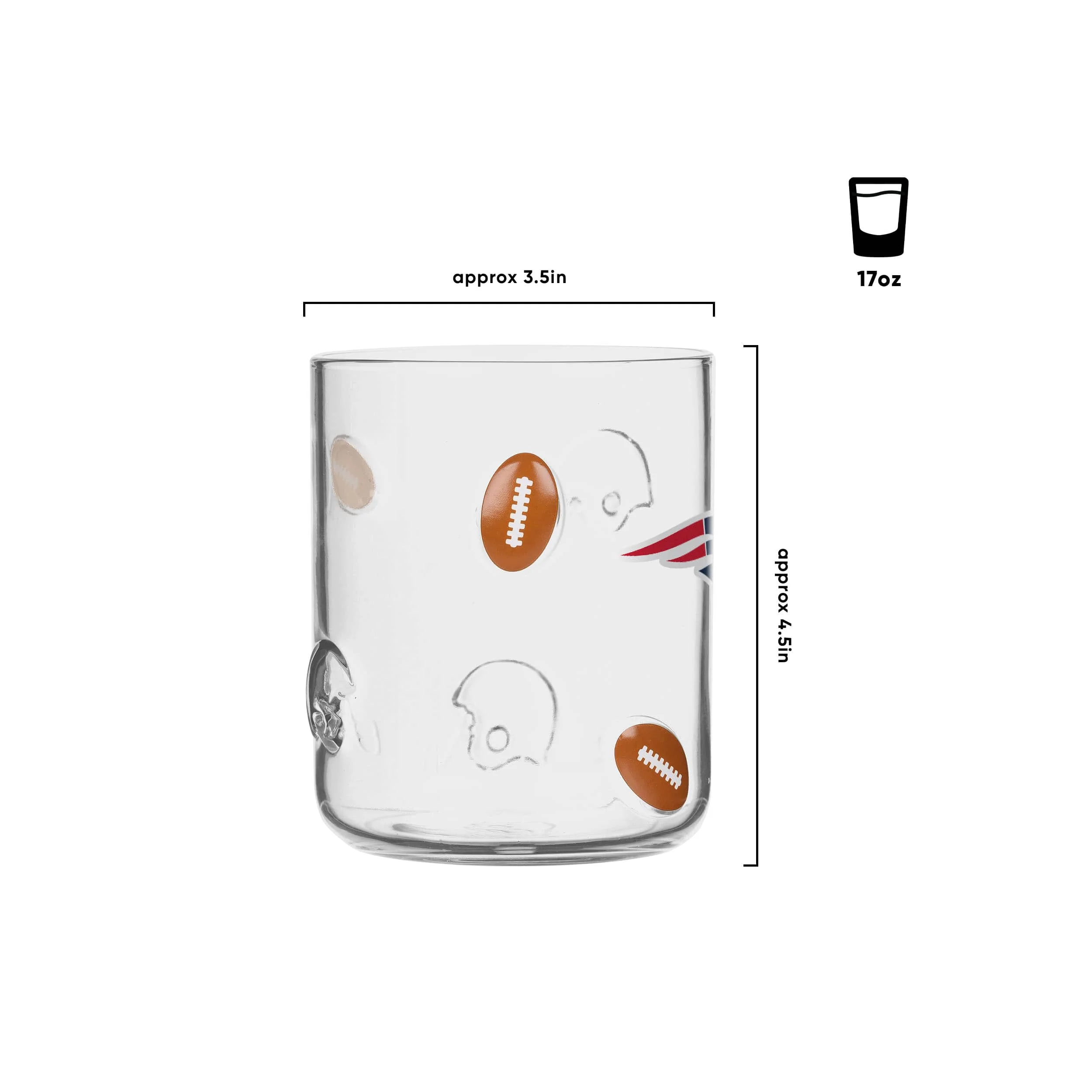 New England Patriots NFL Team Logo 17 oz Glass Cup (PREORDER - SHIPS MID JUNE) - Image 2