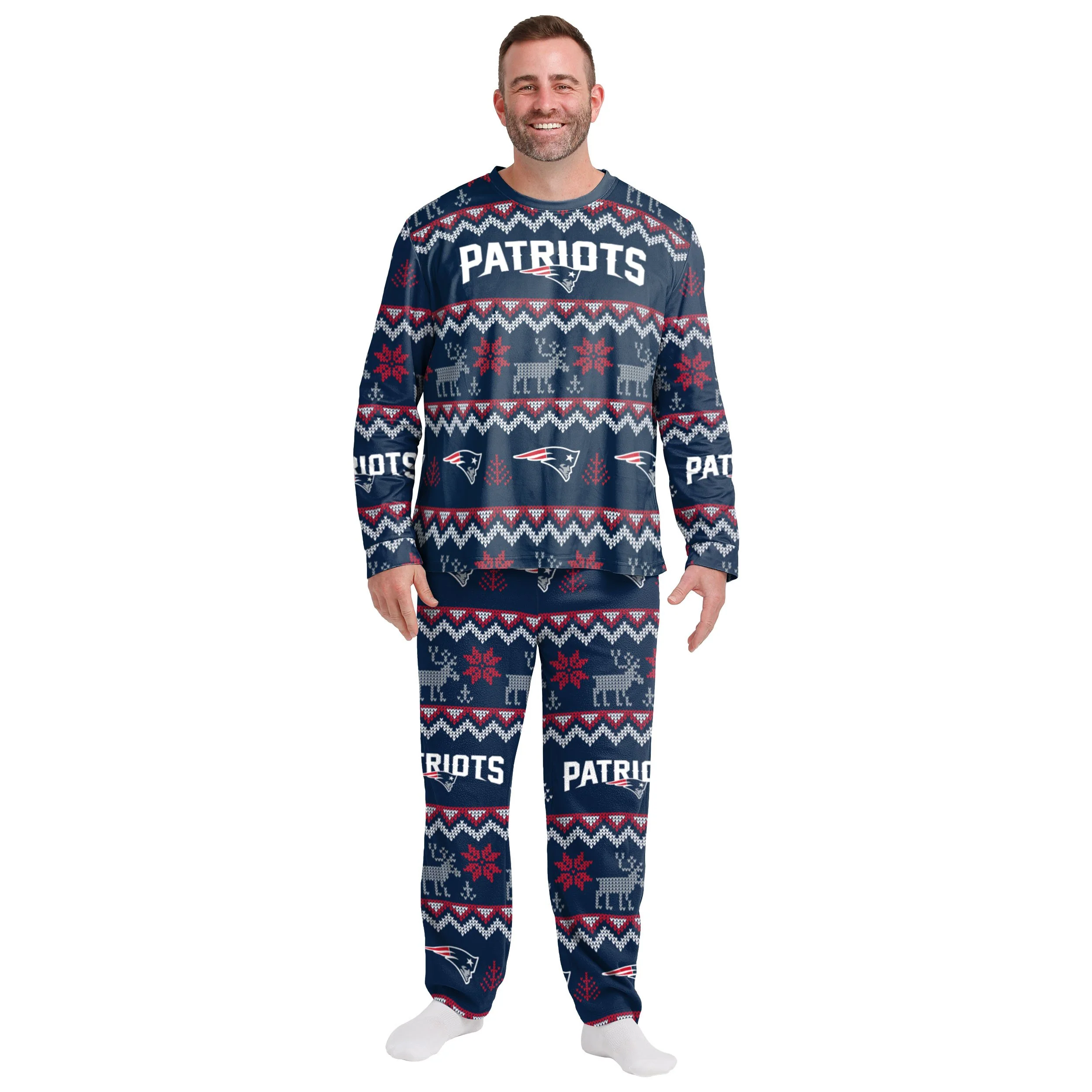 New England Patriots NFL Ugly Pattern Family Holiday Pajamas - Image 6