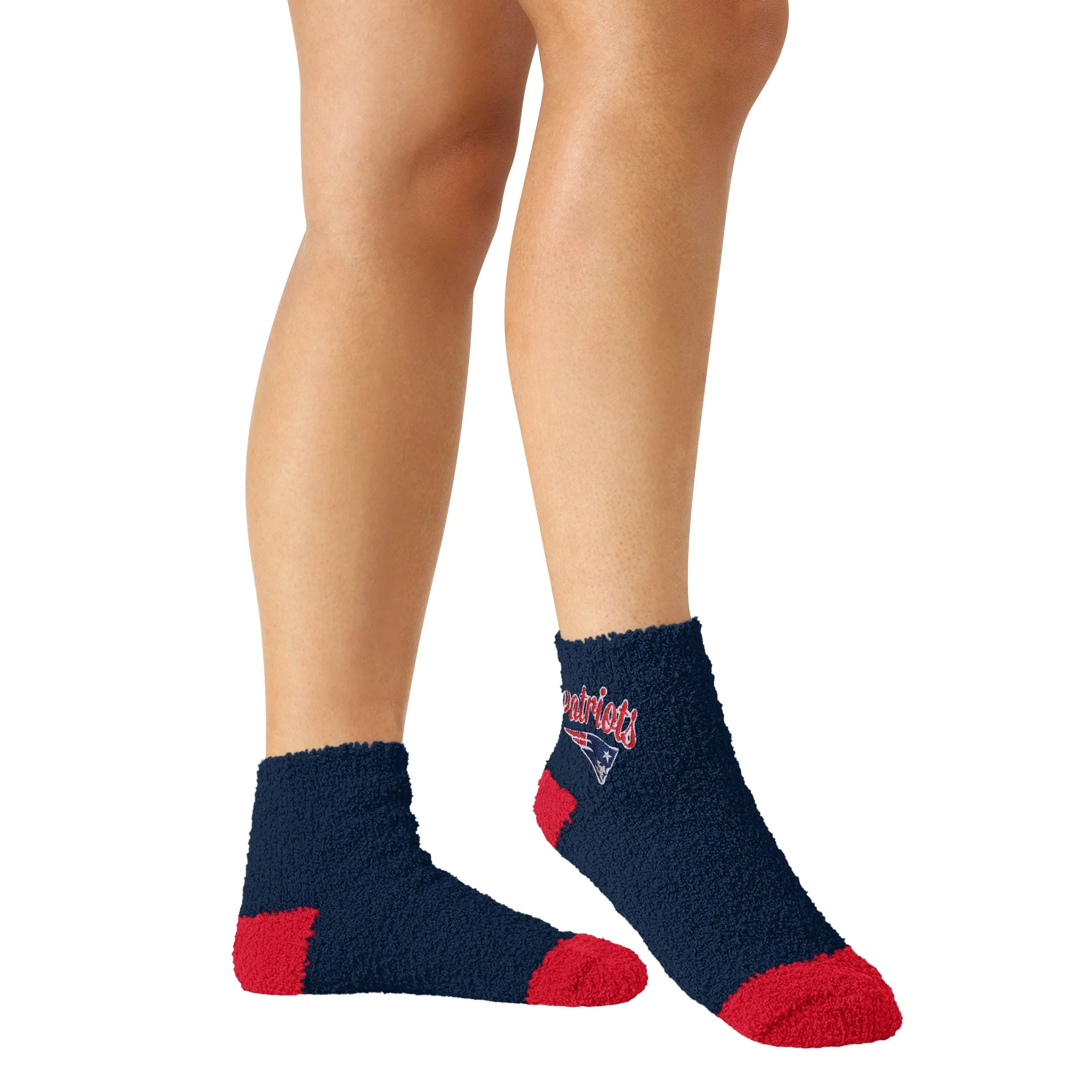 New England Patriots NFL Womens 2 Pack Script Logo Fuzzy Ankle Socks - Image 3