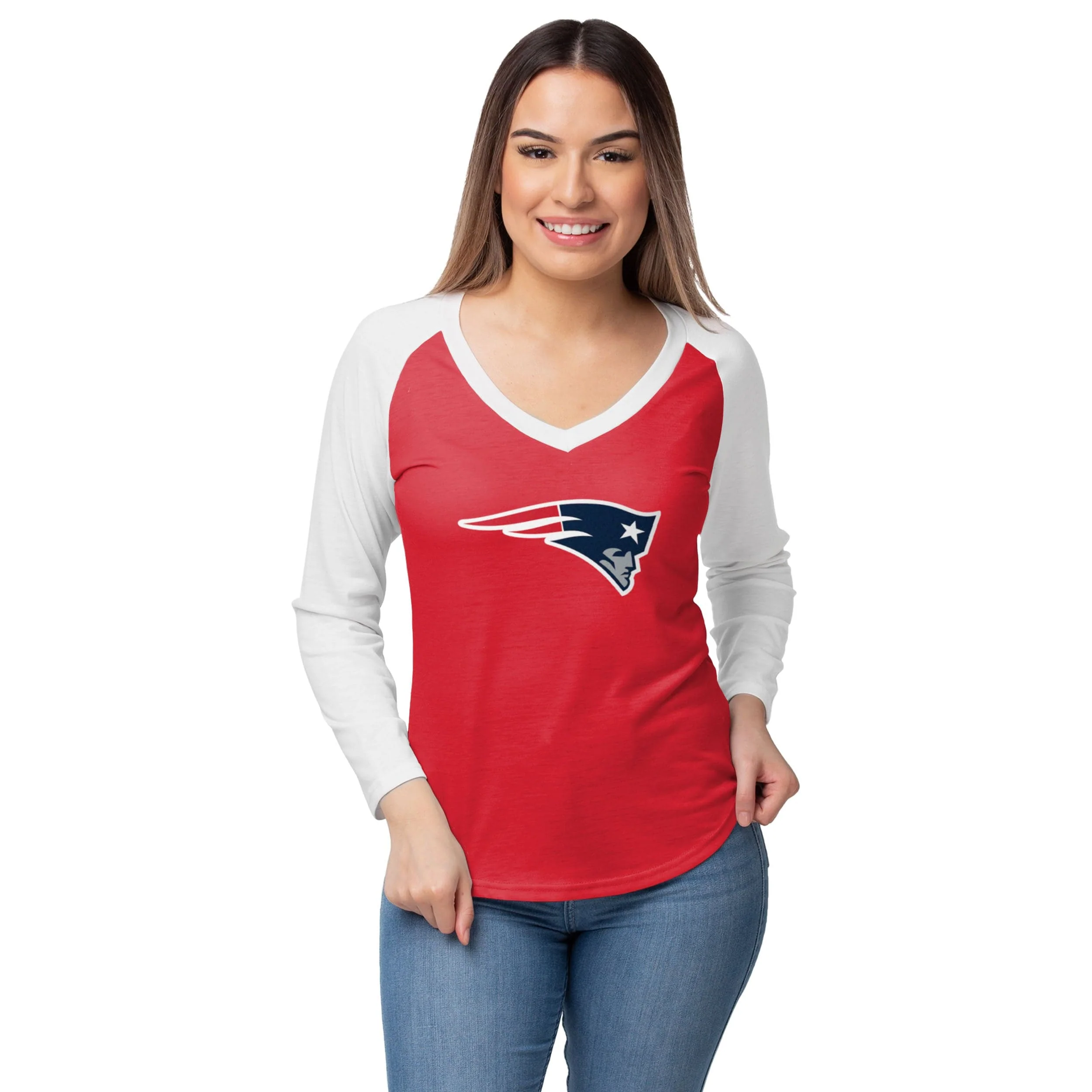 New England Patriots NFL Womens Big Logo Solid Raglan T-Shirt - Image 2