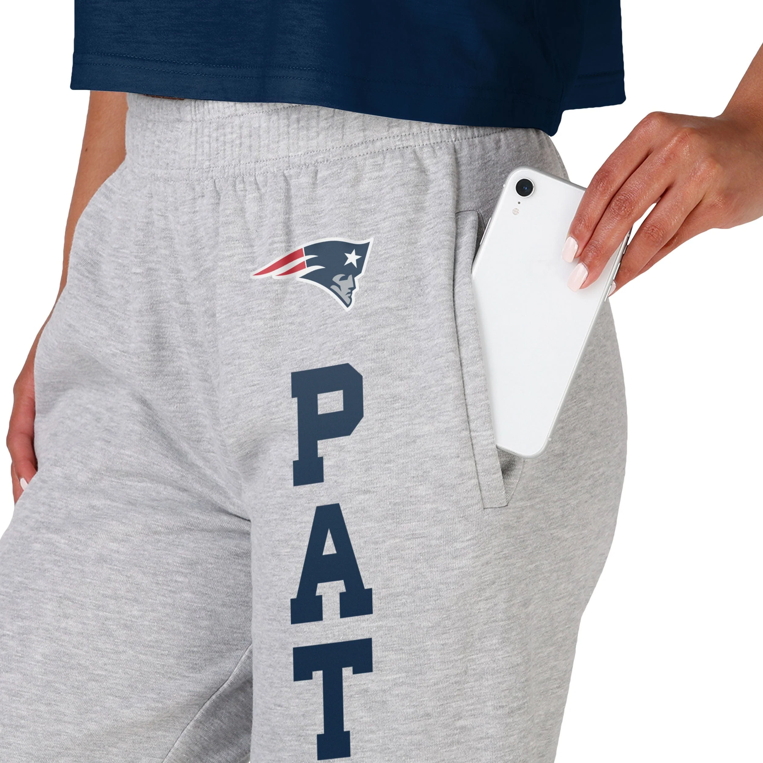 New England Patriots NFL Womens Big Wordmark Gray Sweatpants - Image 3