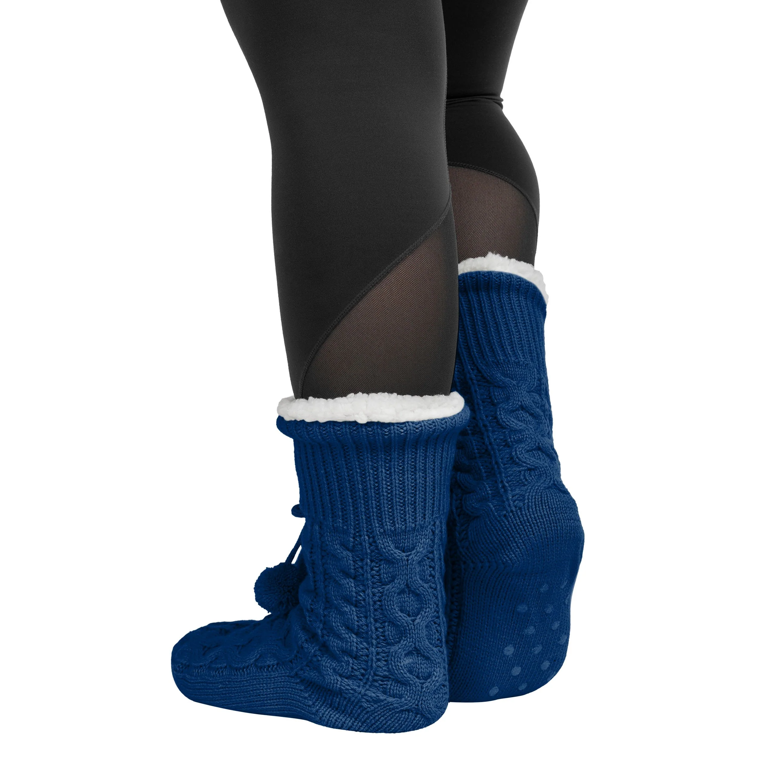 New England Patriots NFL Womens Cable Knit Footy Slipper Socks - Image 2
