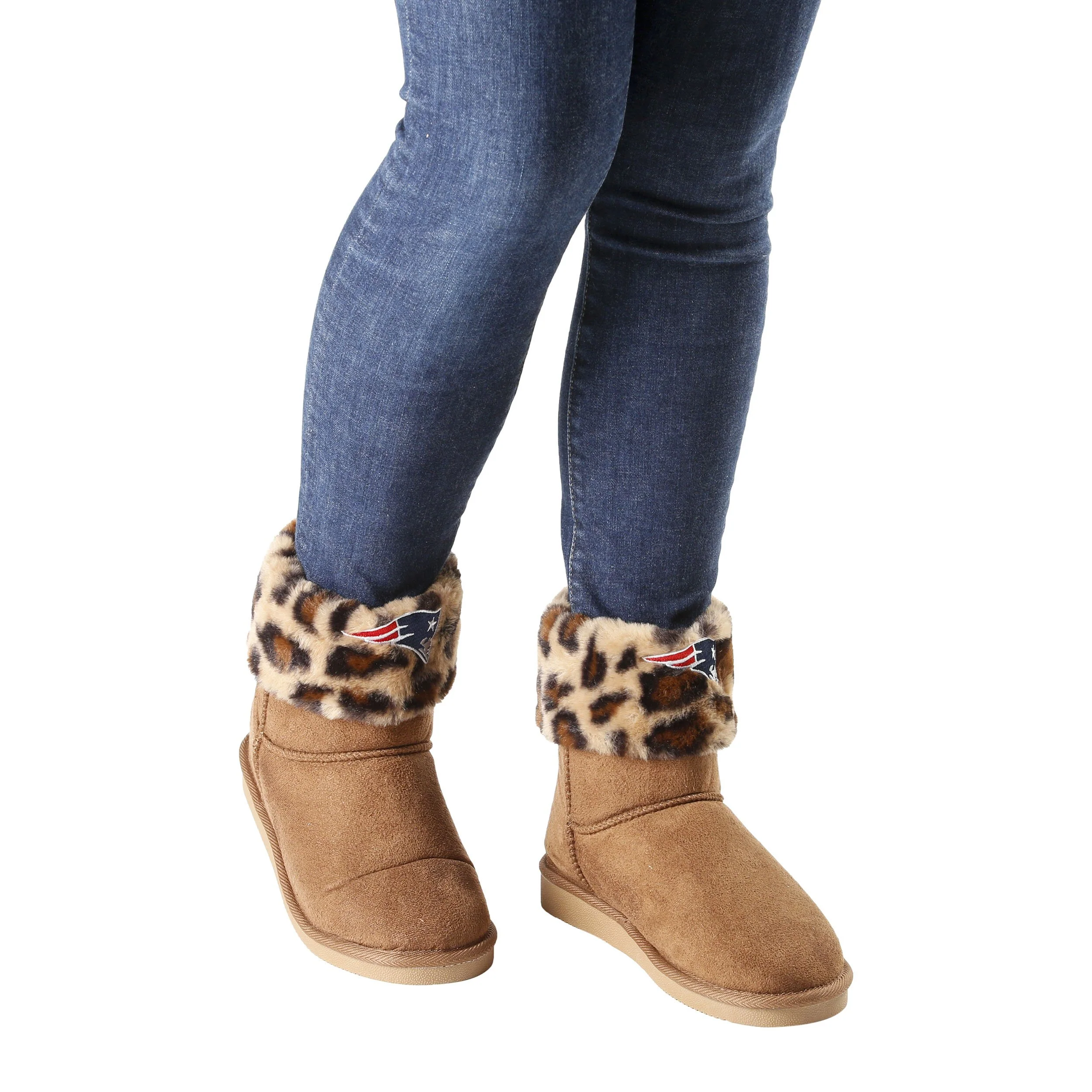 New England Patriots NFL Womens Cheetah Fur Boots - Image 5
