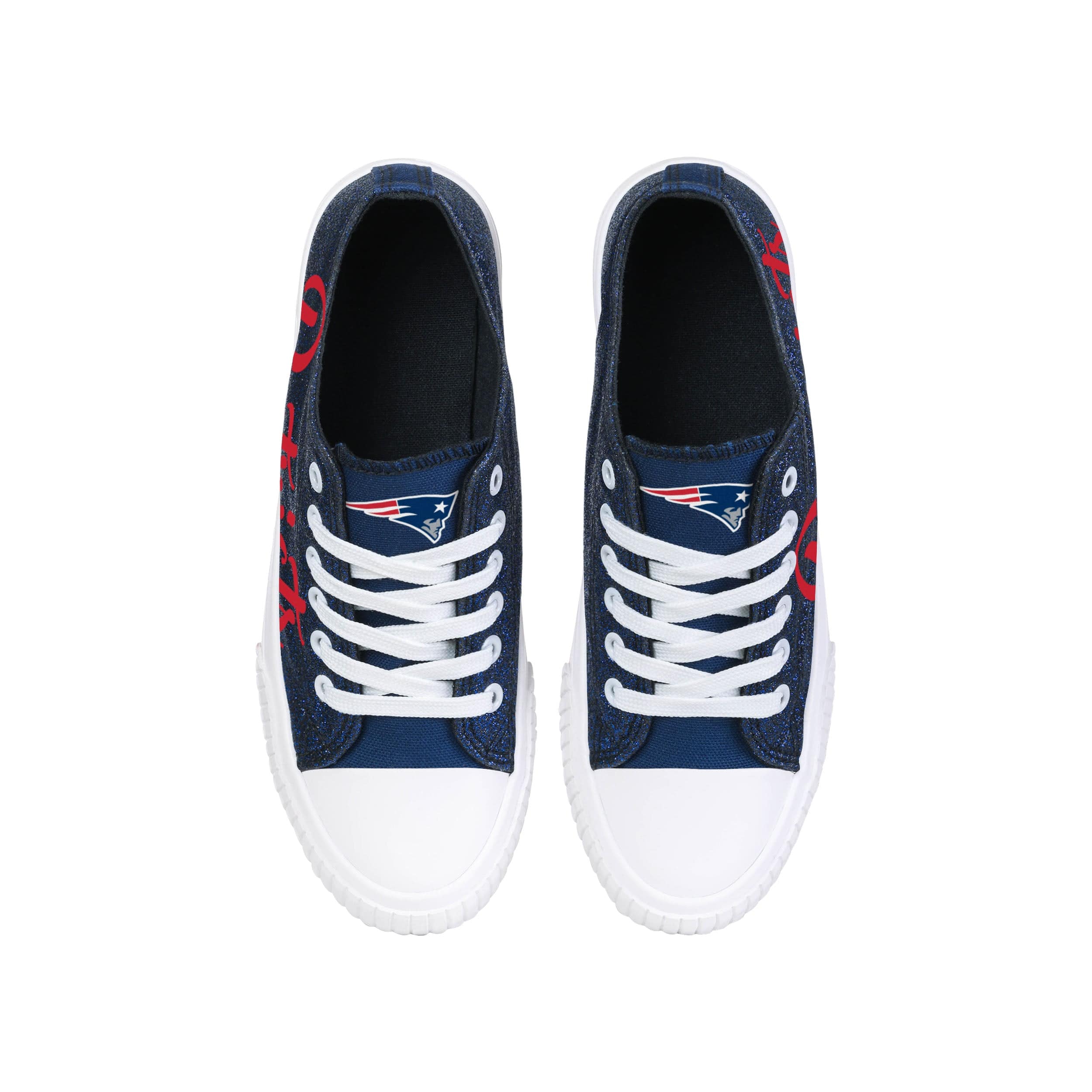 New England Patriots NFL Womens Color Glitter Low Top Canvas Shoes - Image 4
