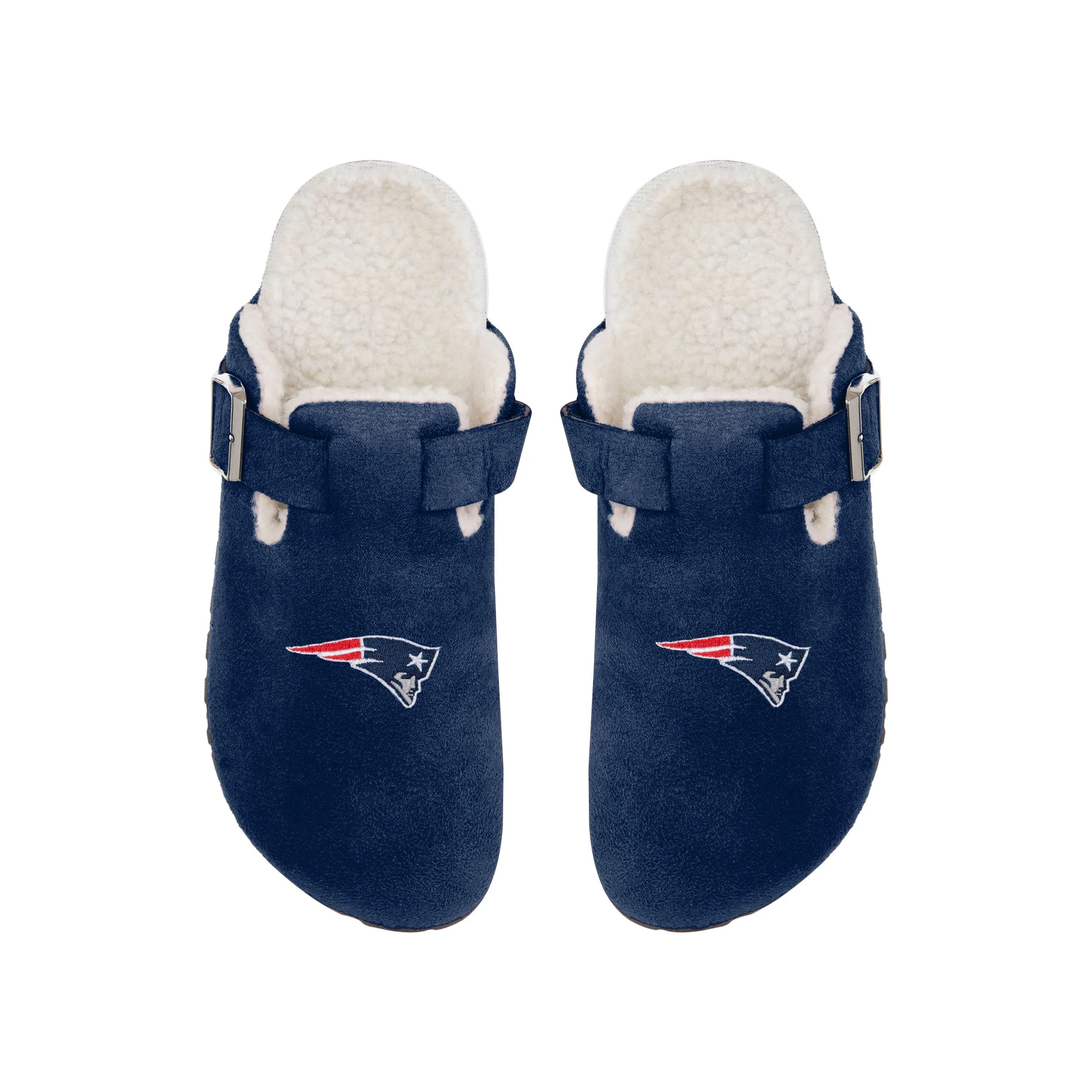 New England Patriots NFL Womens Fur Buckle Clog Slippers - Image 2