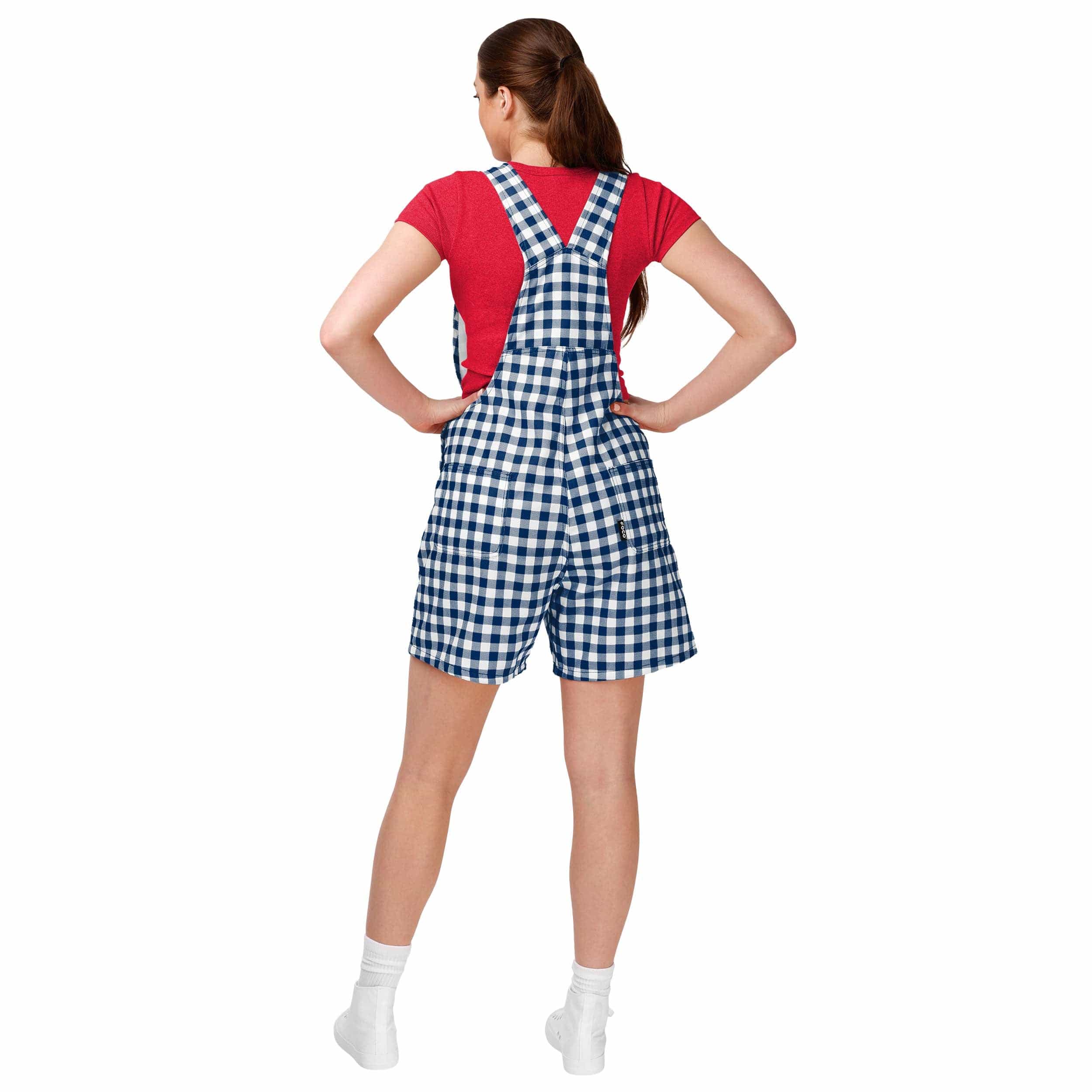 New England Patriots NFL Womens Gingham Check Bib Shortalls - Image 2