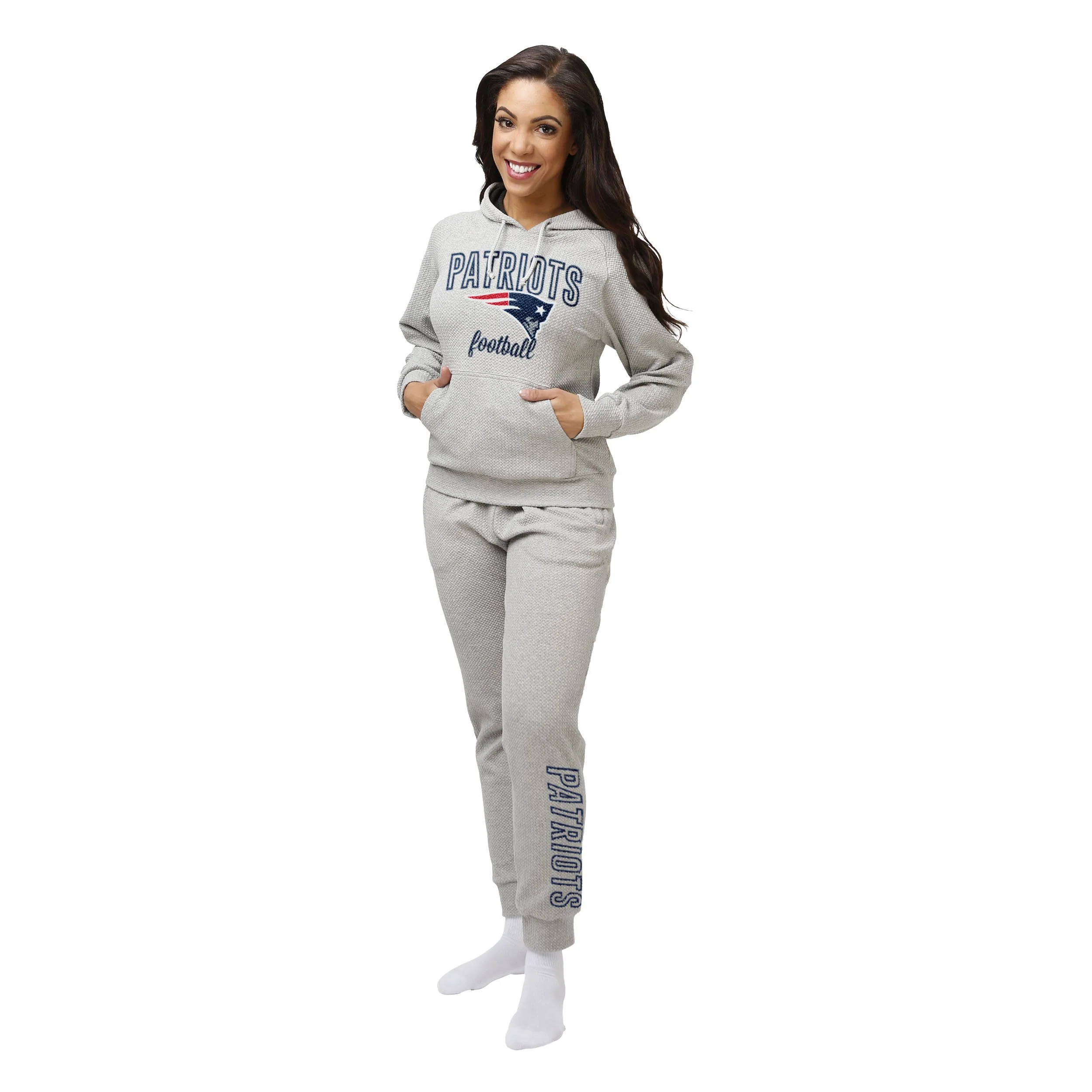 New England Patriots NFL Womens Gray Woven Hoodie - Image 2
