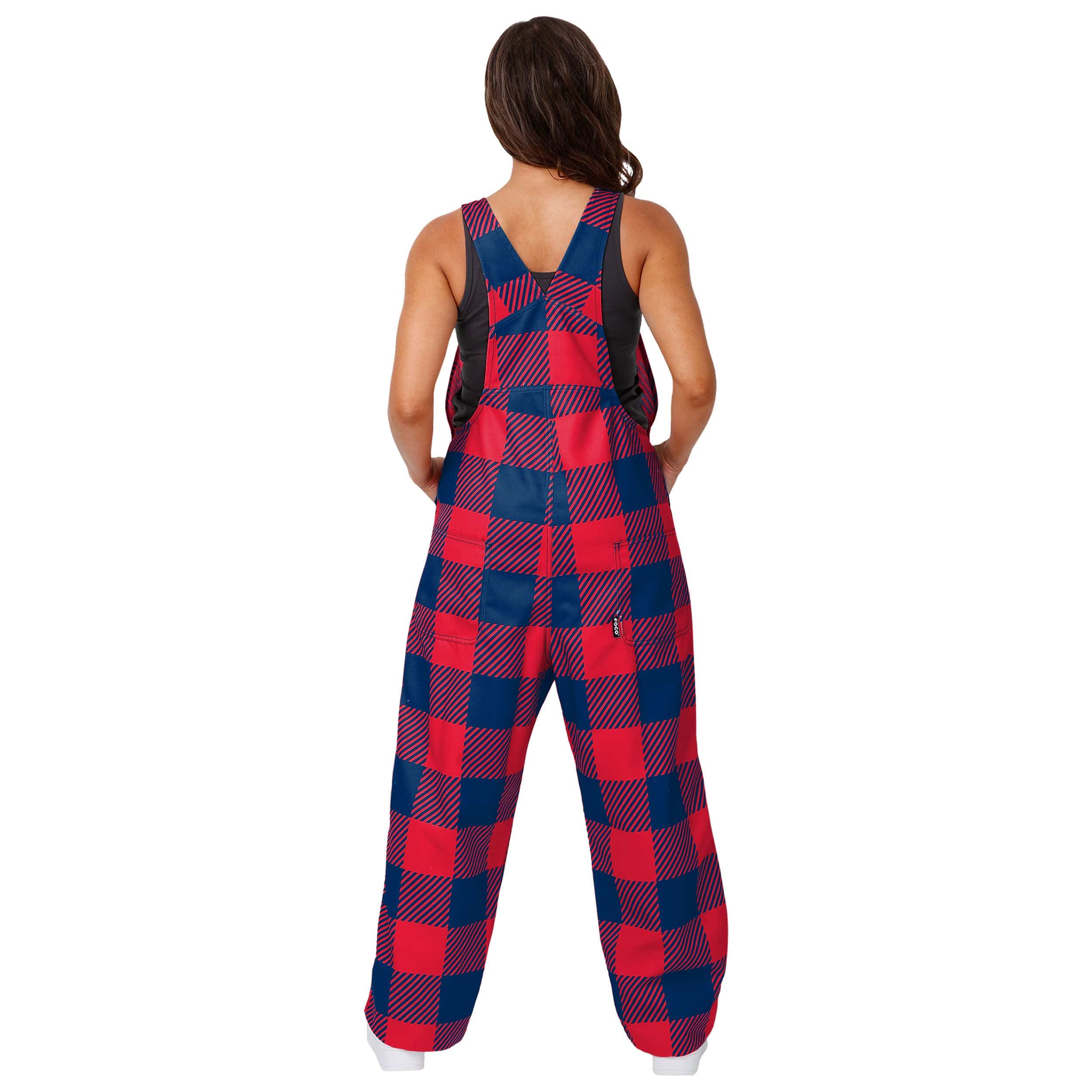 New England Patriots NFL Womens Plaid Bib Overalls - Image 2
