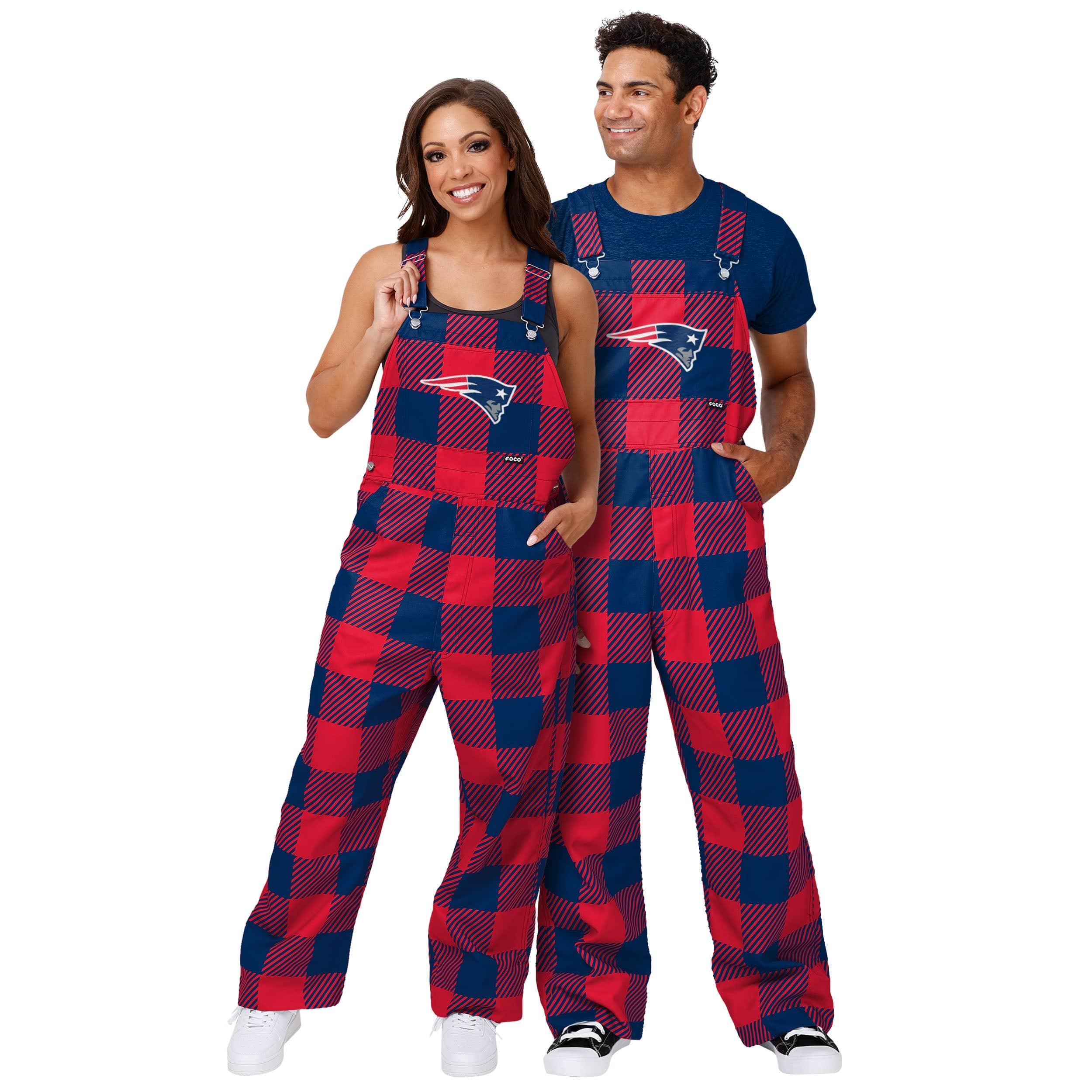 New England Patriots NFL Womens Plaid Bib Overalls - Image 3