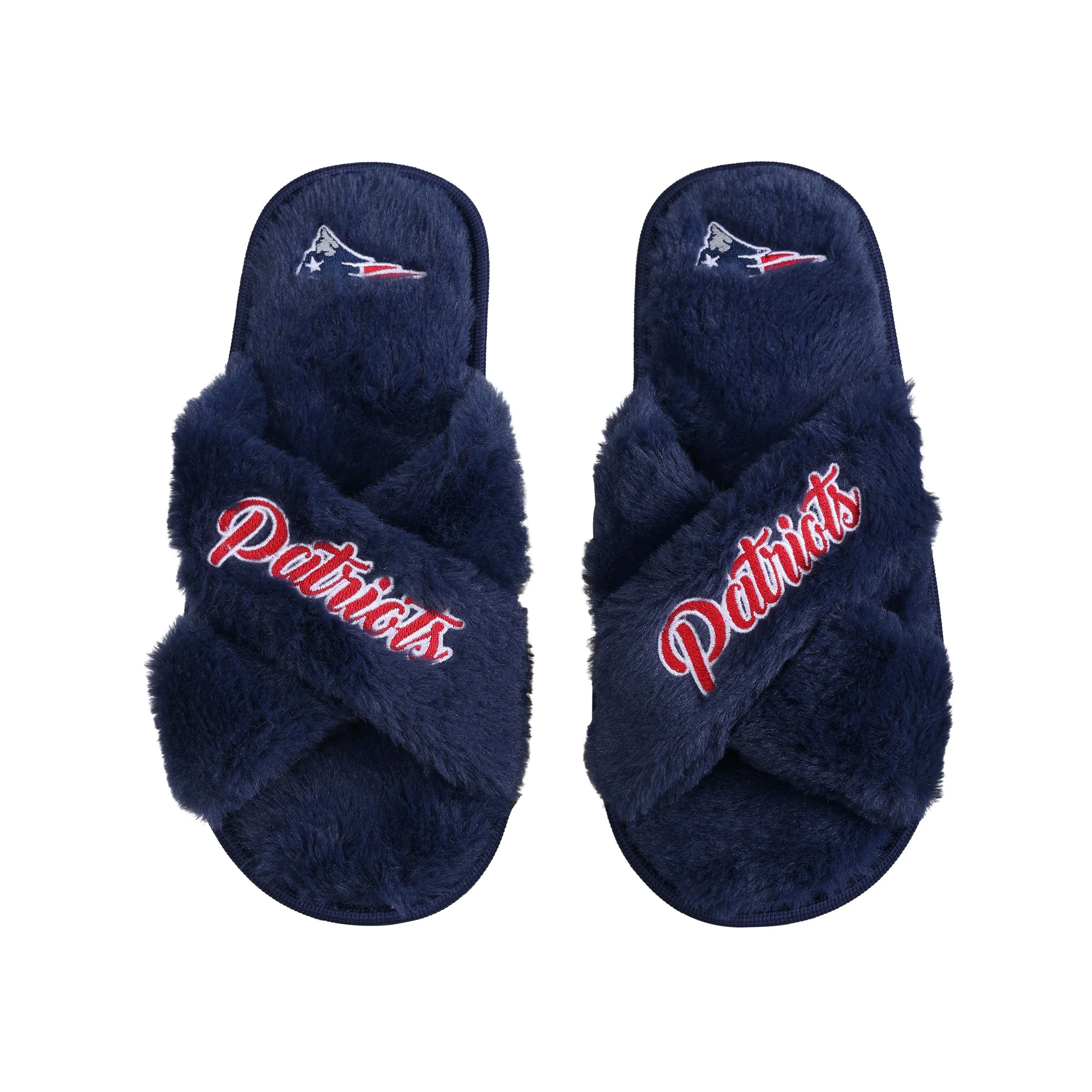 New England Patriots NFL Womens Script Wordmark Fur Cross Slide - Image 2