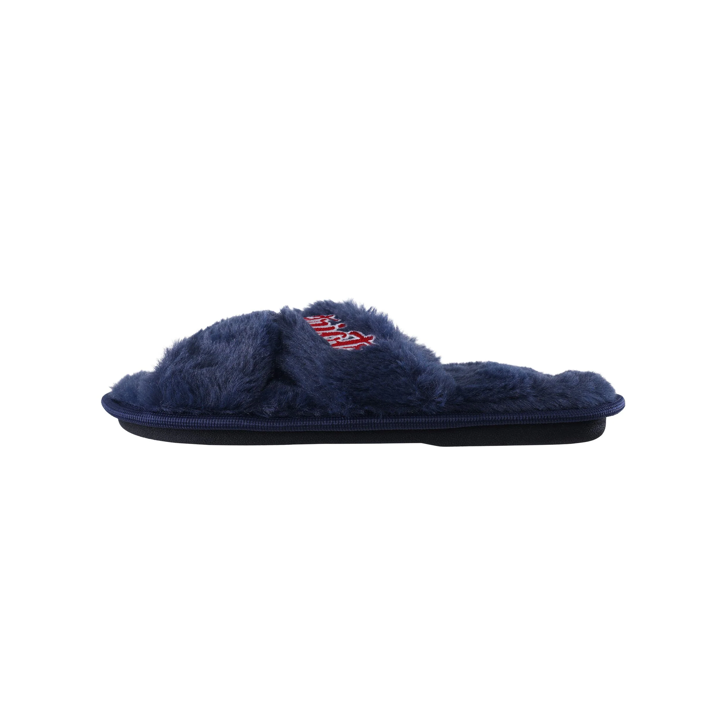 New England Patriots NFL Womens Script Wordmark Fur Cross Slide - Image 4