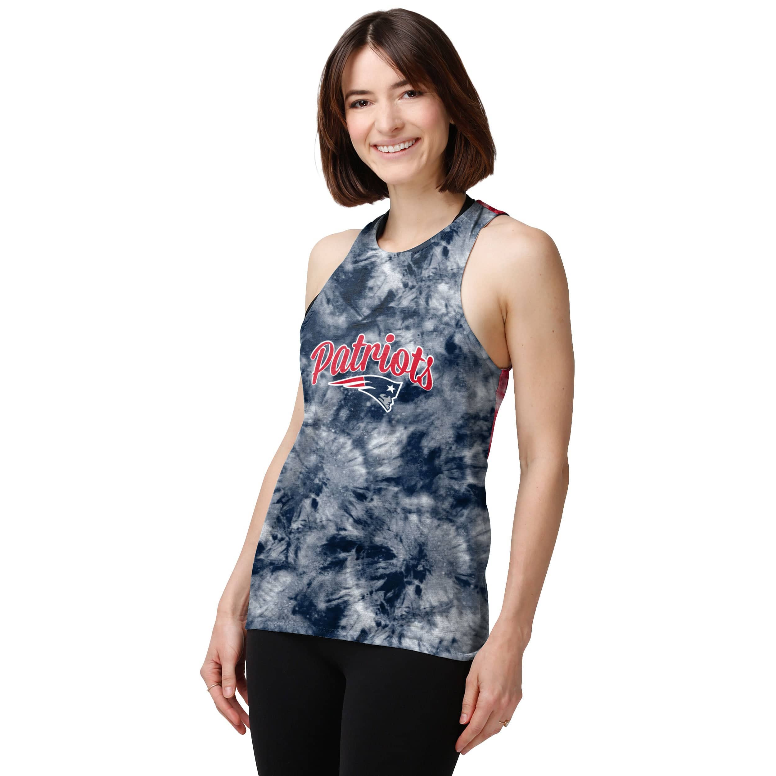New England Patriots NFL Womens Script Wordmark Tie-Dye Tie-Breaker Sleeveless Top - Image 2