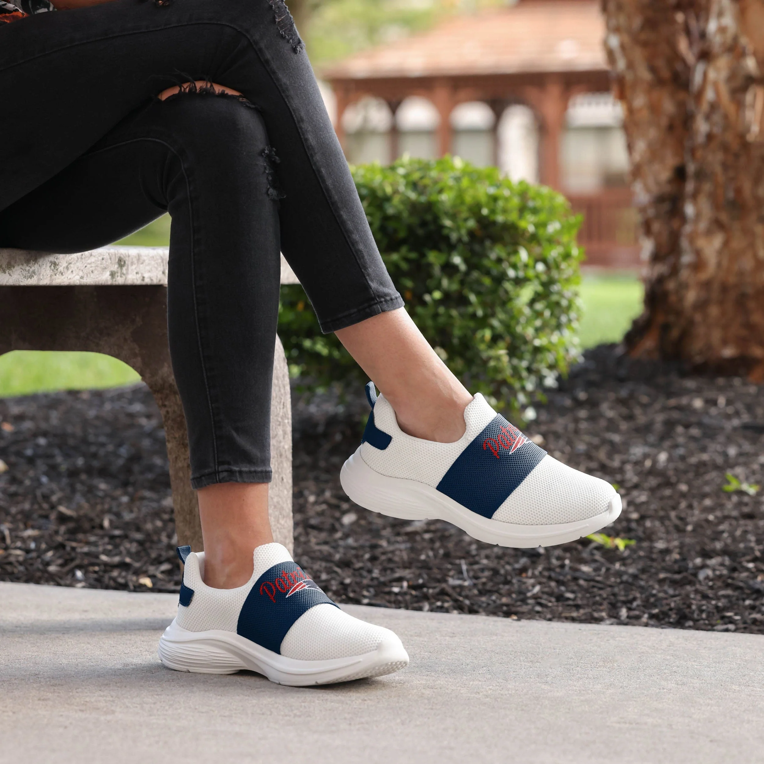 New England Patriots NFL Womens Script Wordmark White Slip On Sneakers - Image 3