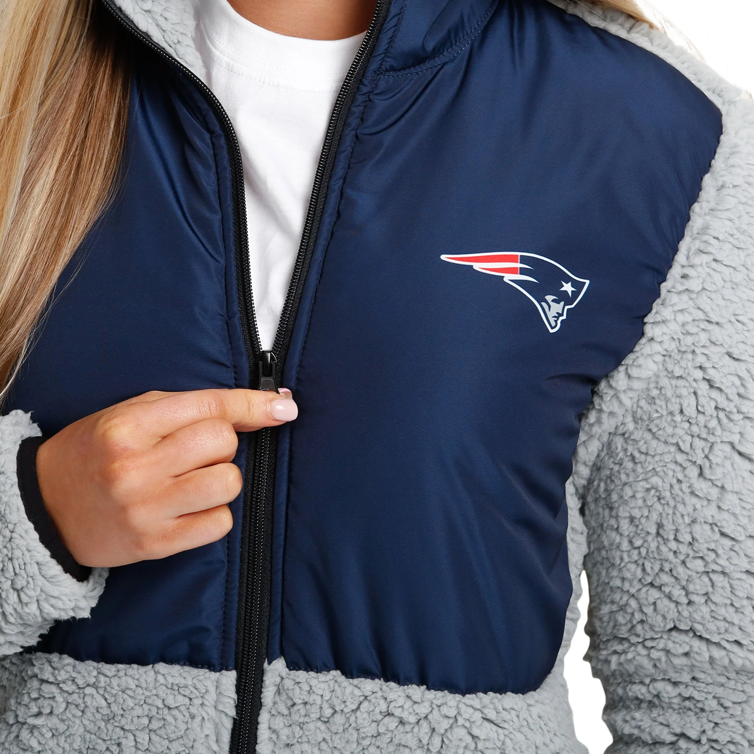 New England Patriots NFL Womens Sherpa Soft Zip Up Jacket - Image 3