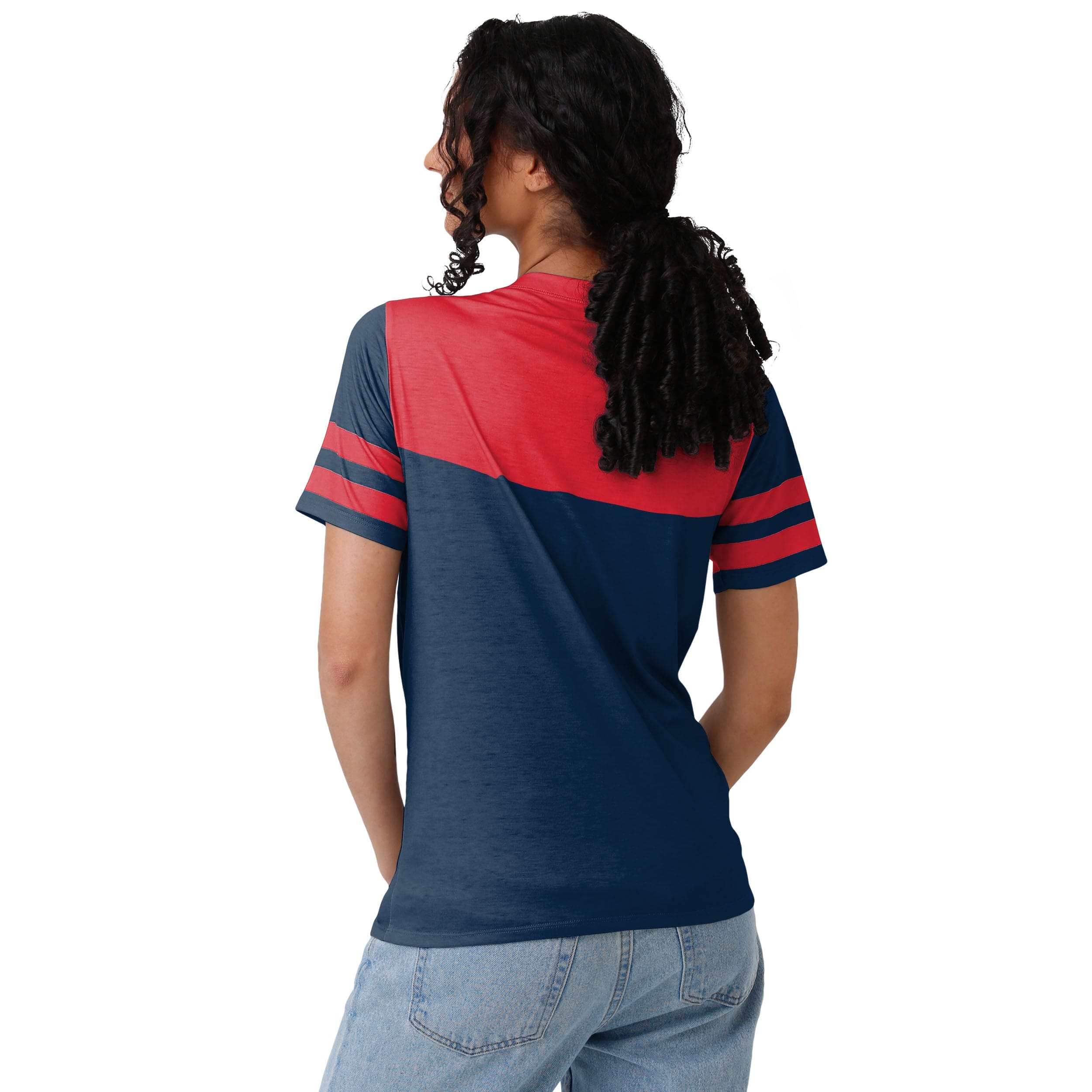 New England Patriots NFL Womens Team Stripe Property Of V-Neck T-Shirt - Image 2