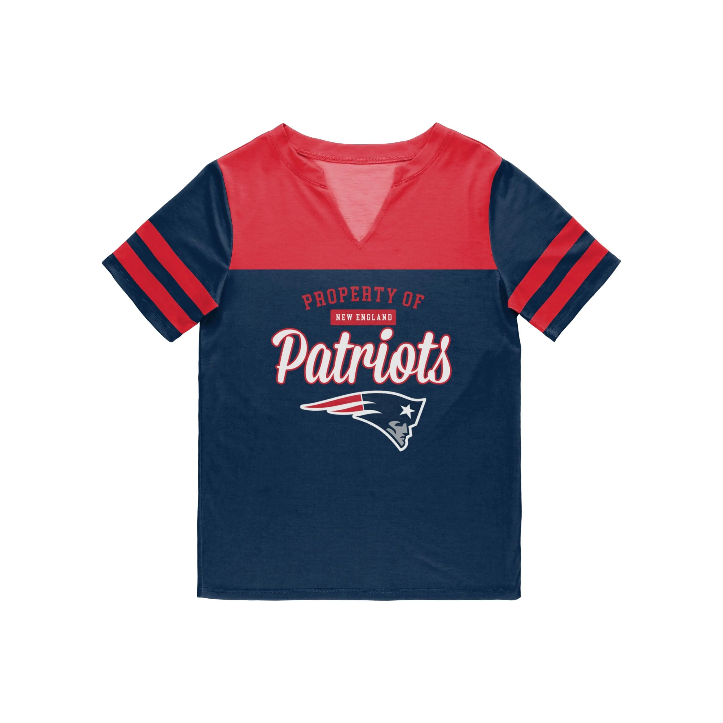 New England Patriots NFL Womens Team Stripe Property Of V-Neck T-Shirt - Image 3