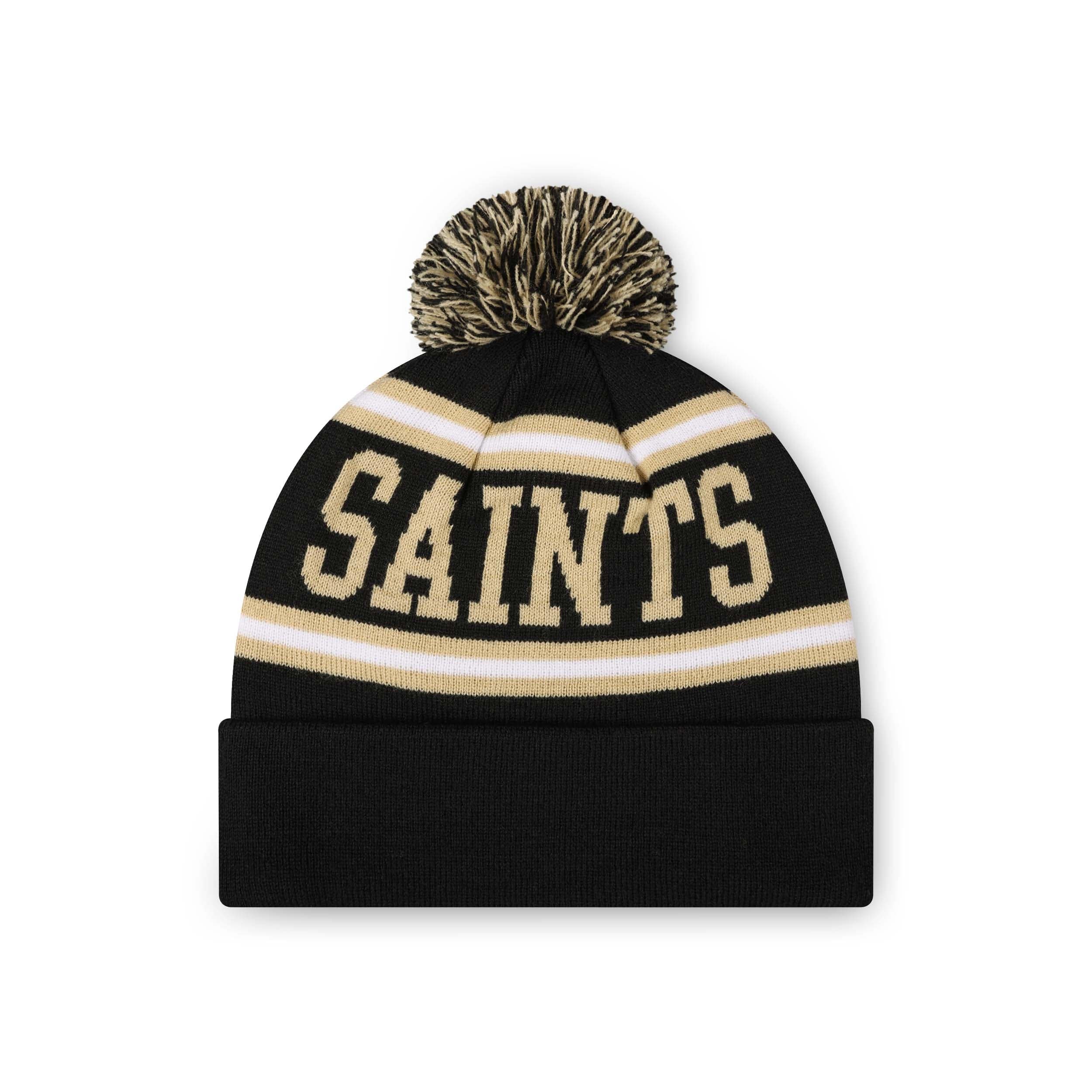 New Orleans Saints NFL Black Primary Logo Stripe Pom Beanie - Image 2