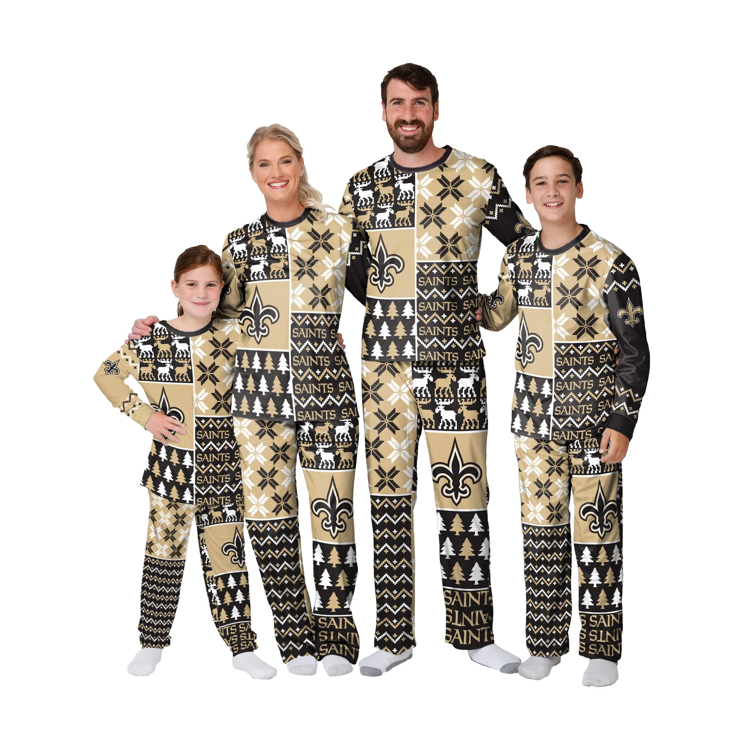 New Orleans Saints NFL Busy Block Family Holiday Pajamas