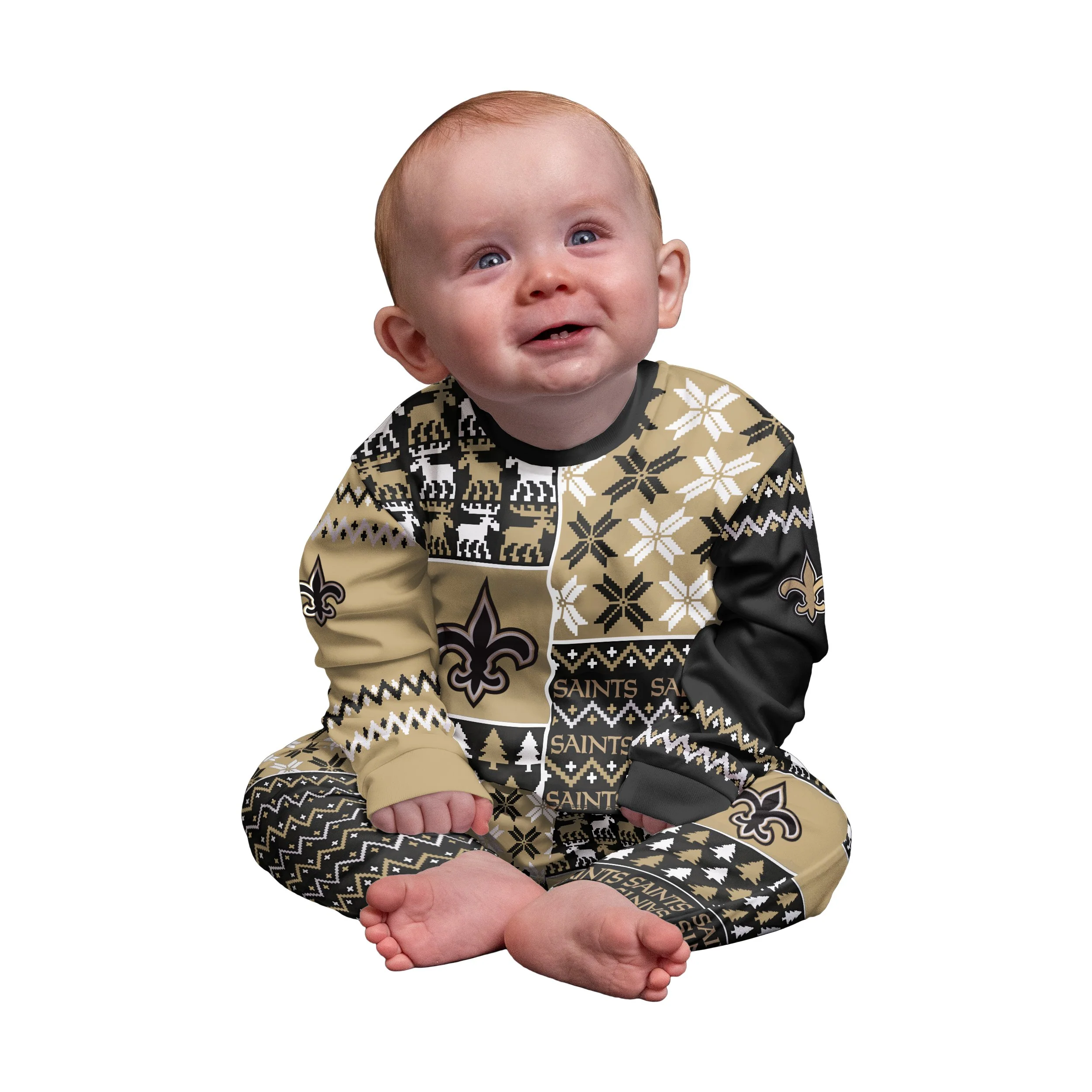 New Orleans Saints NFL Busy Block Family Holiday Pajamas - Image 2
