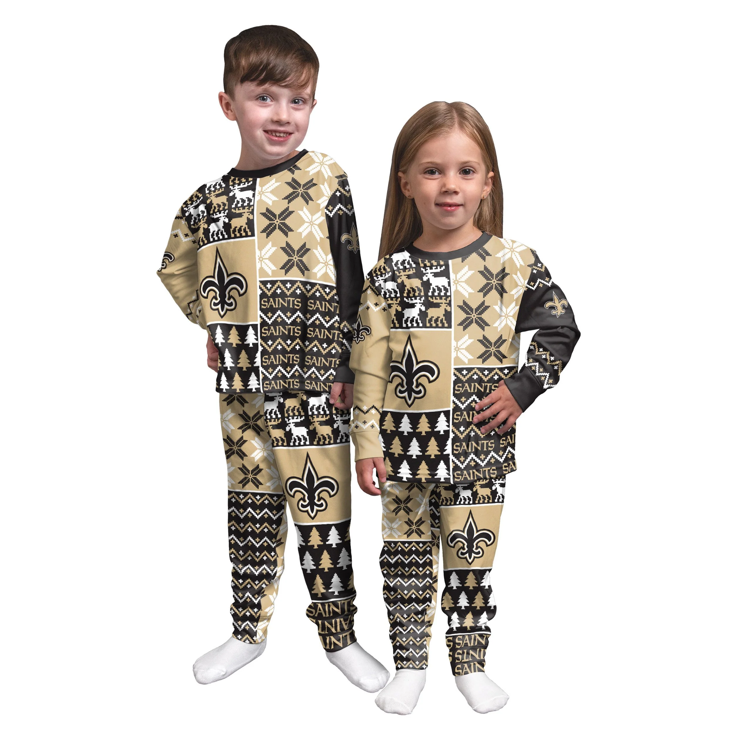 New Orleans Saints NFL Busy Block Family Holiday Pajamas - Image 3