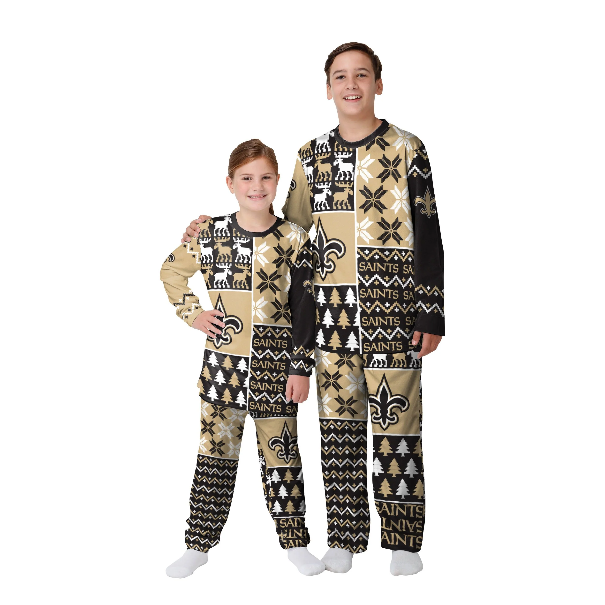 New Orleans Saints NFL Busy Block Family Holiday Pajamas - Image 4