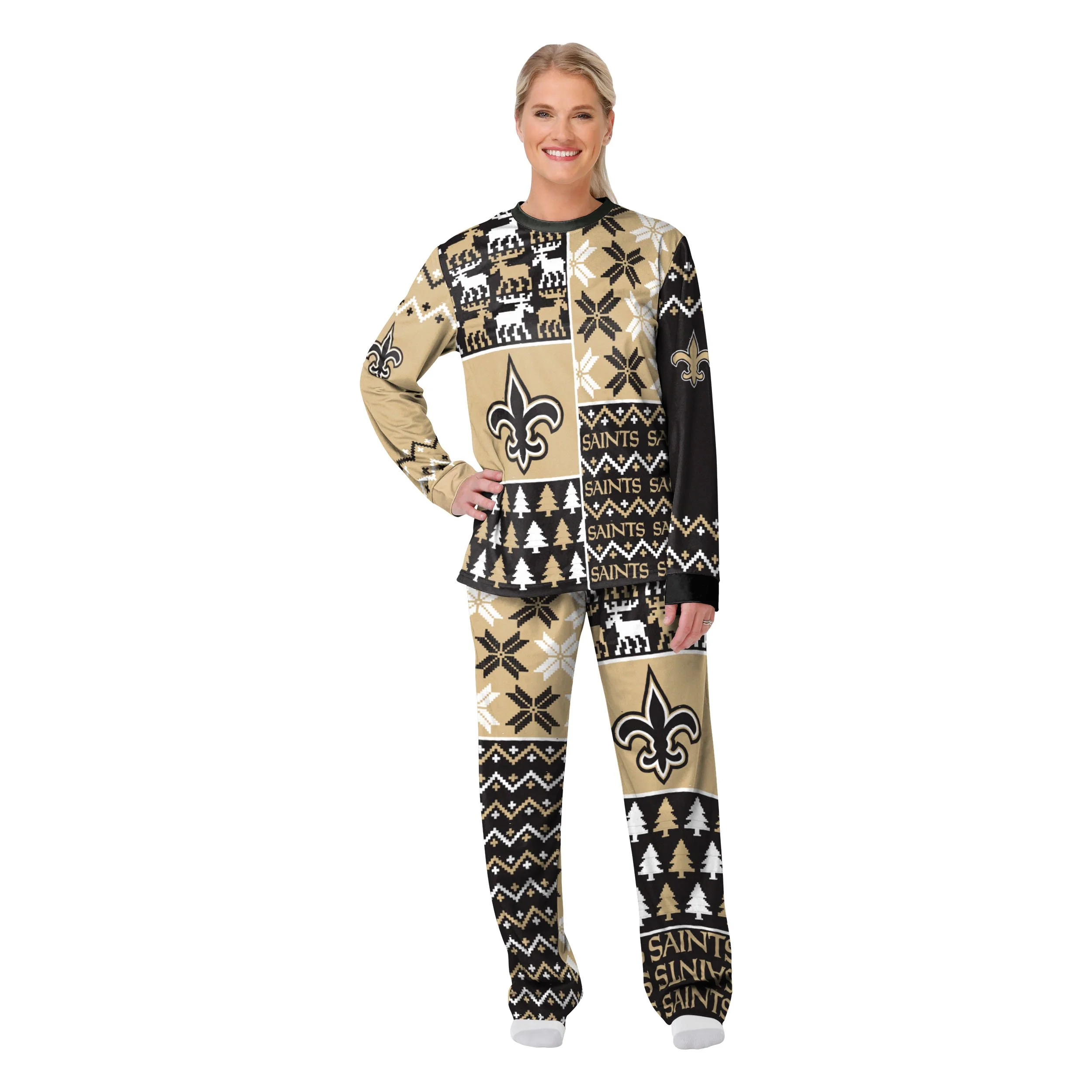 New Orleans Saints NFL Busy Block Family Holiday Pajamas - Image 5